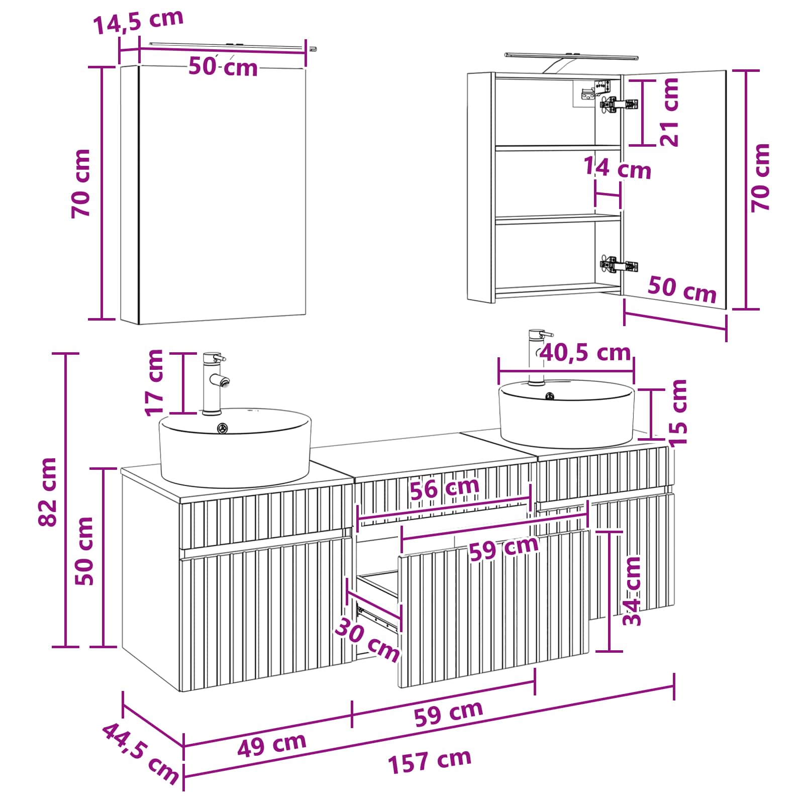 Set ormarića za kupaonicu 5 pcs Bijela 50 x 14,5 x 70 cm