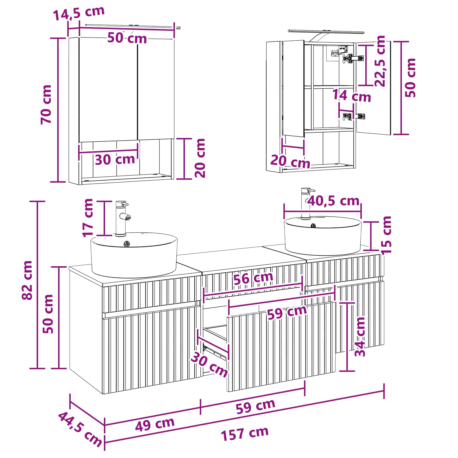 Set ormarića za kupaonicu 5 pcs Hrast artisan 50 x 14,5 x 70 cm