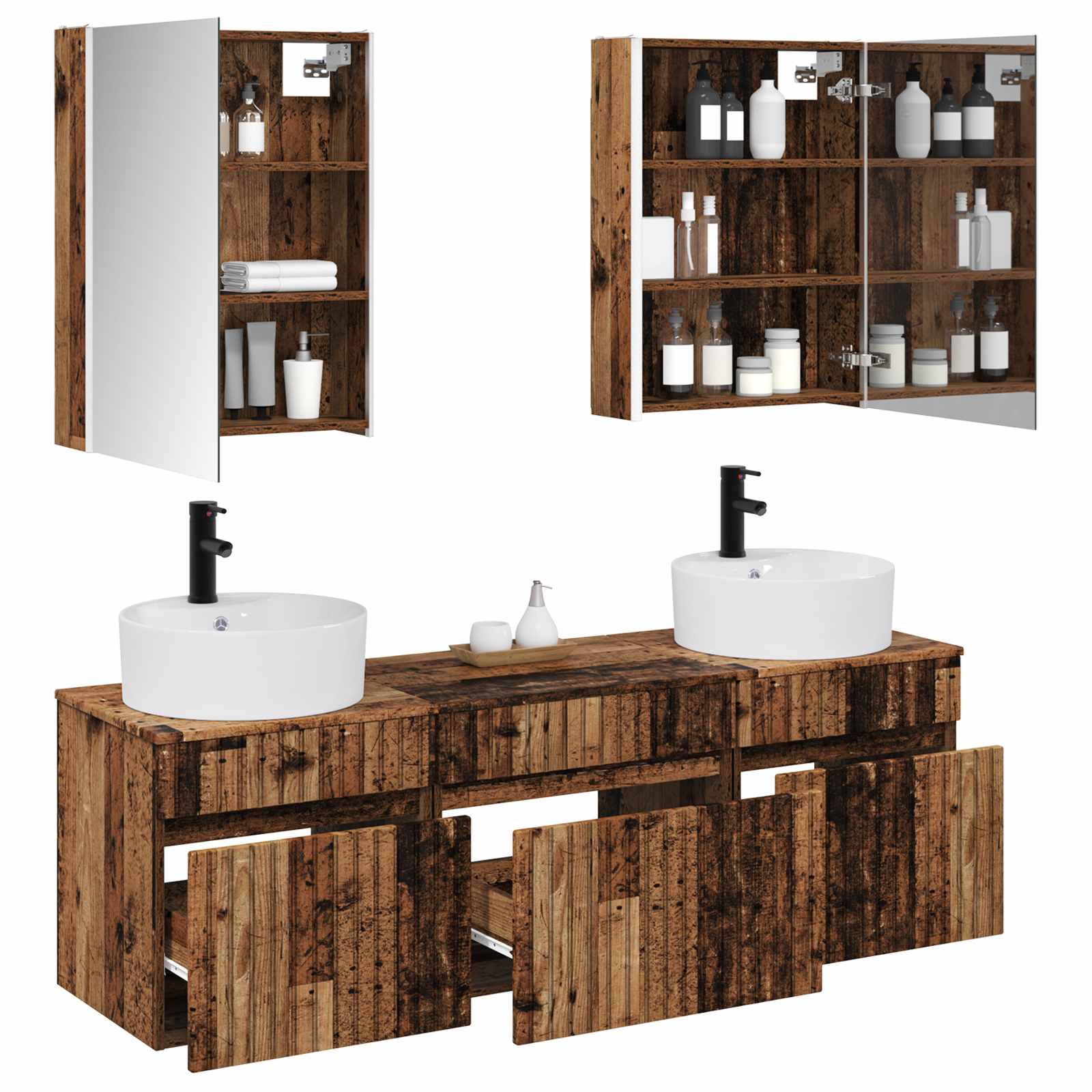 Set ormarića za kupaonicu 5 pcs Staro drvo 53 x 15,5 x 70 cm