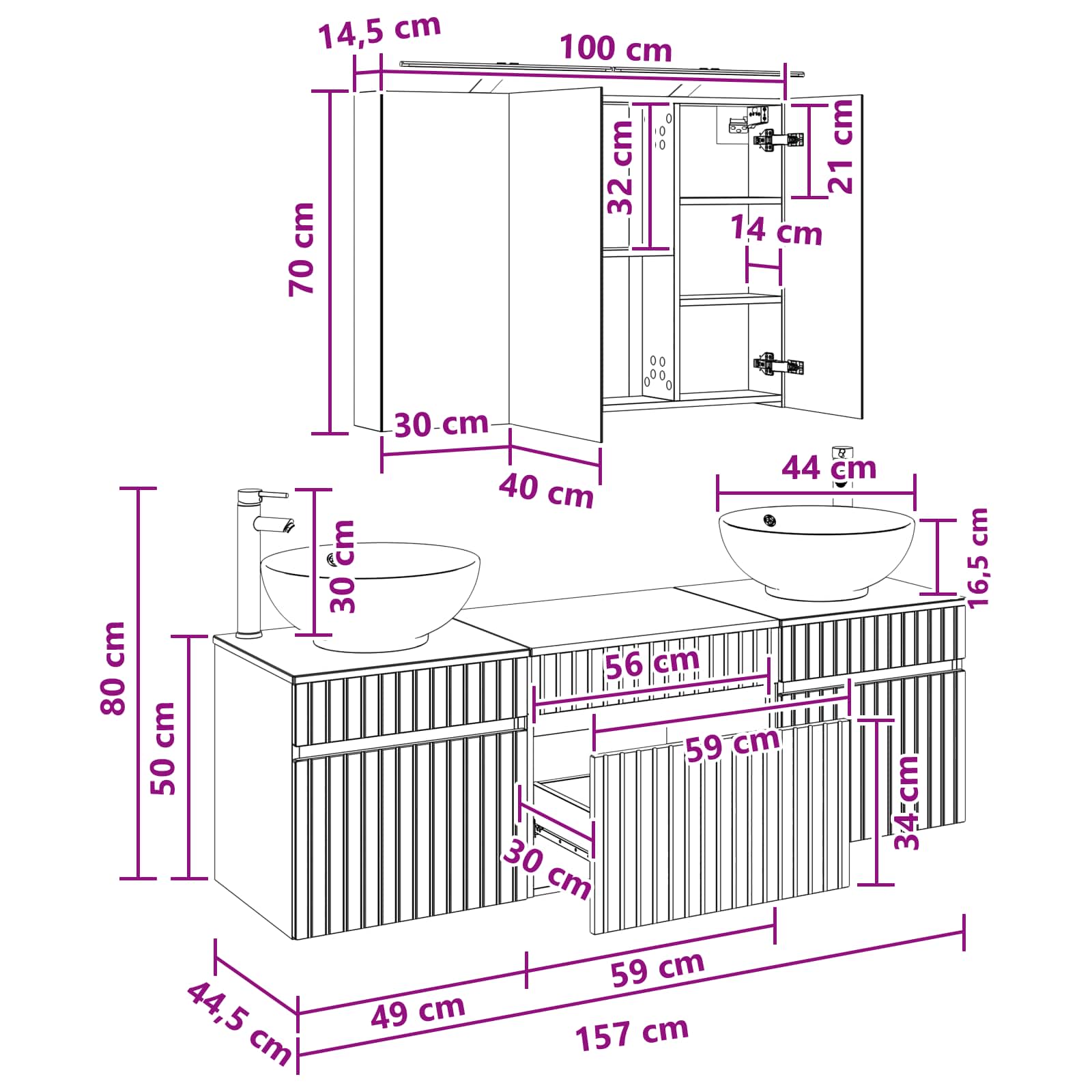 Set ormarića za kupaonicu 4 pcs Siva Sonoma 100 x 14,5 x 70 cm