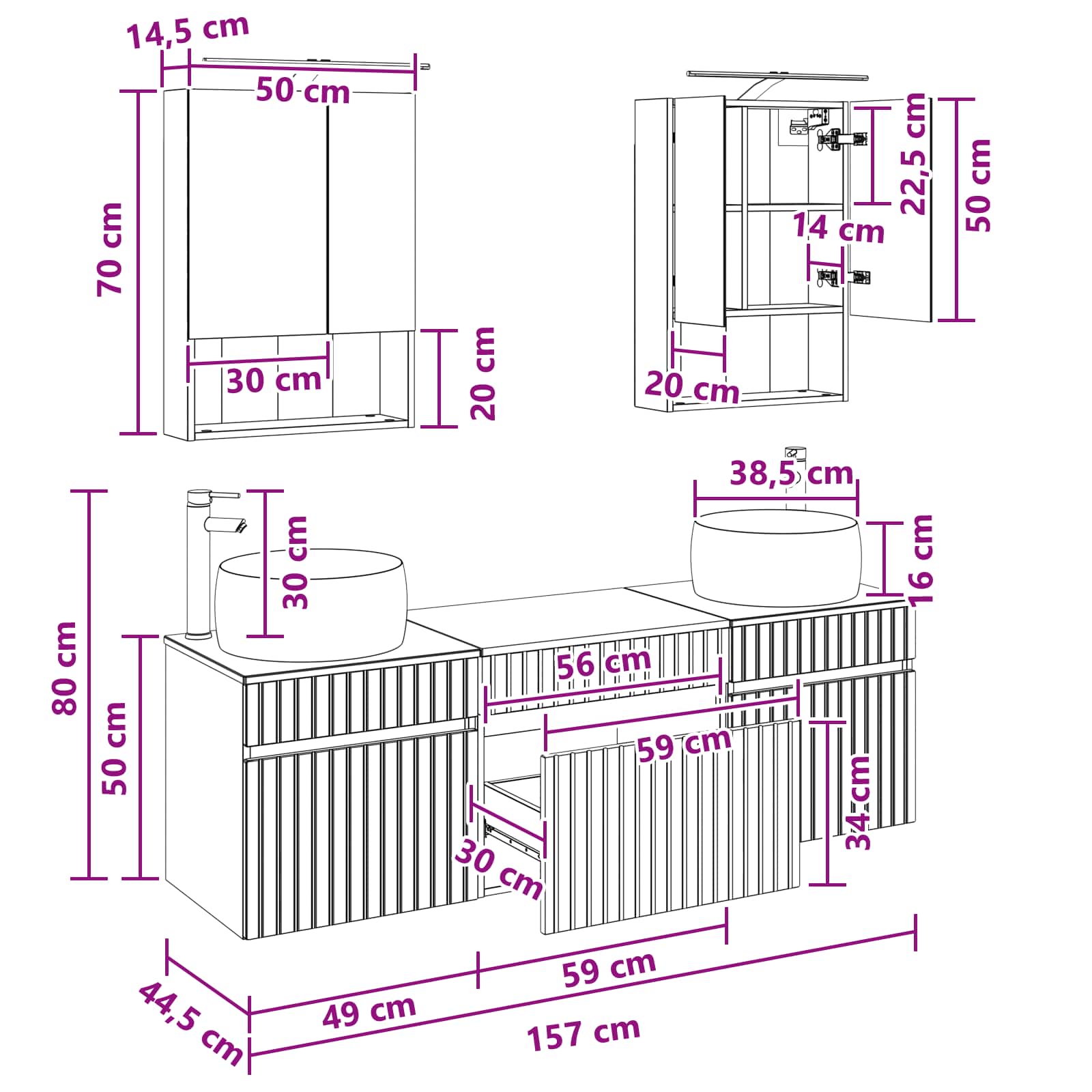 Set ormarića za kupaonicu 5 pcs Siva Sonoma 50 x 14,5 x 70 cm