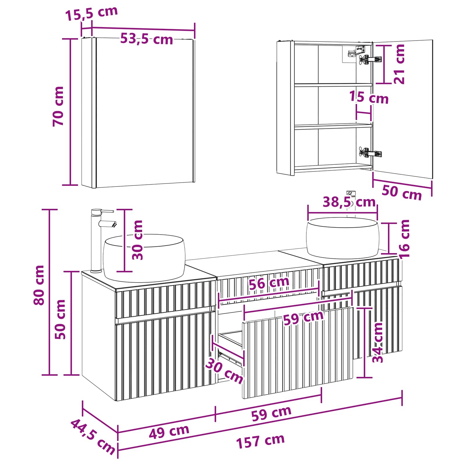 Set ormarića za kupaonicu 5 pcs Siva Sonoma 53 x 15,5 x 70 cm