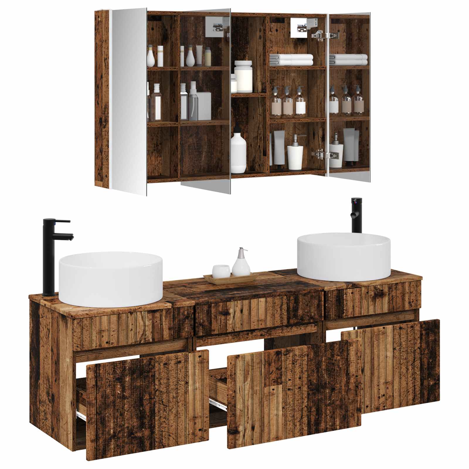 Set ormarića za kupaonicu 4 pcs Staro drvo 103,5 x 15,5 x 70 cm