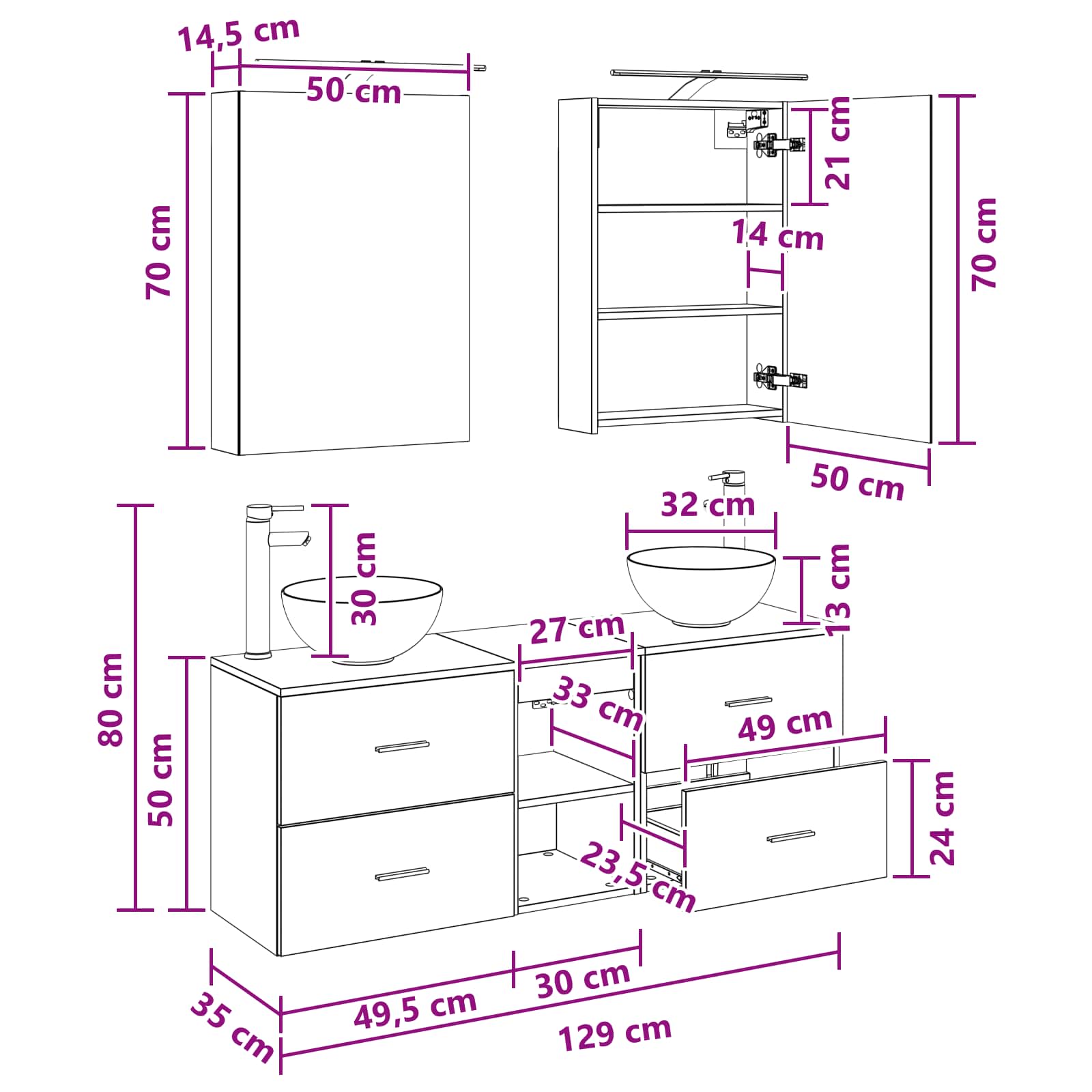 Set ormarića za kupaonicu 5 pcs Siva Sonoma 50 x 14,5 x 70 cm