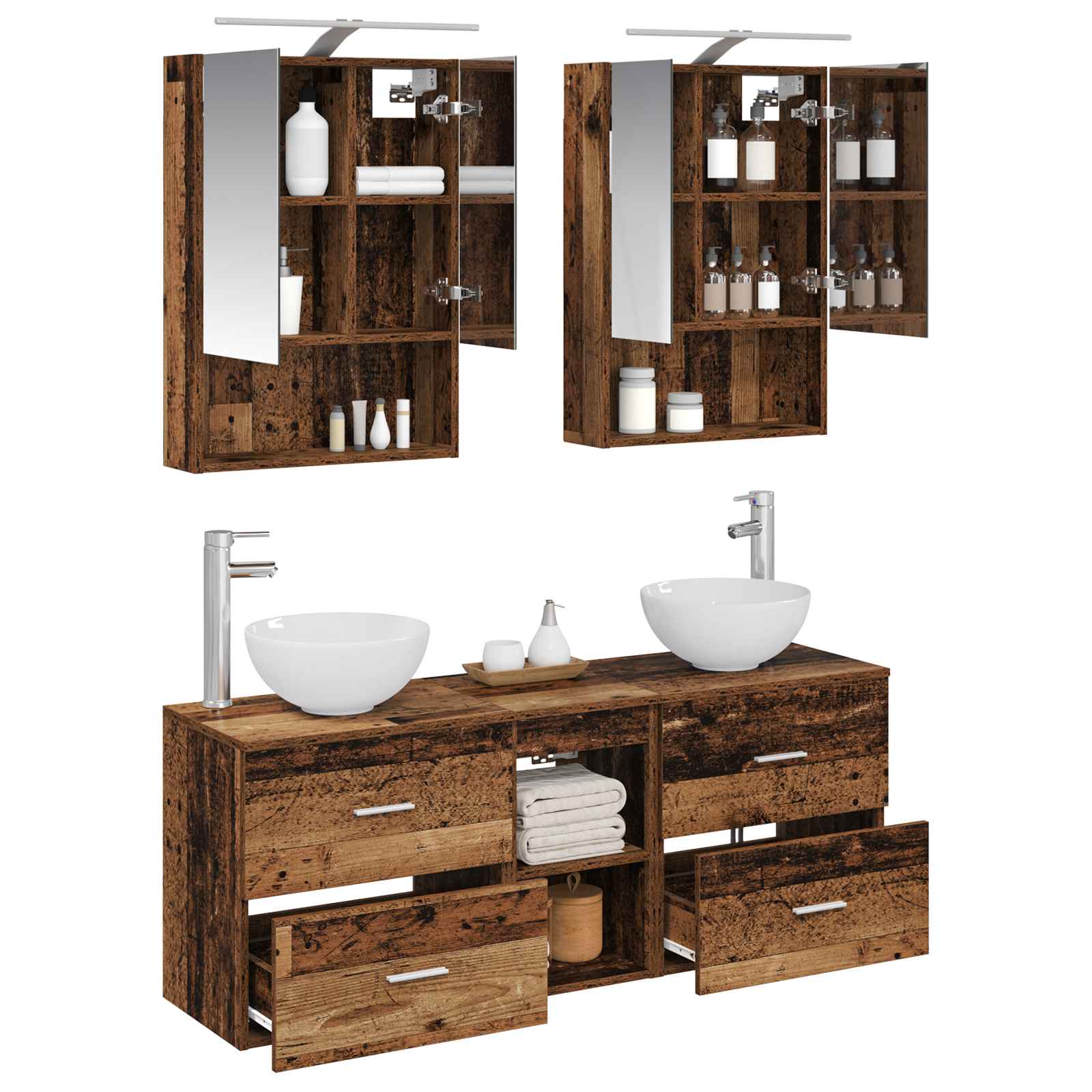 Set ormarića za kupaonicu 5 pcs Staro drvo 50 x 14,5 x 70 cm