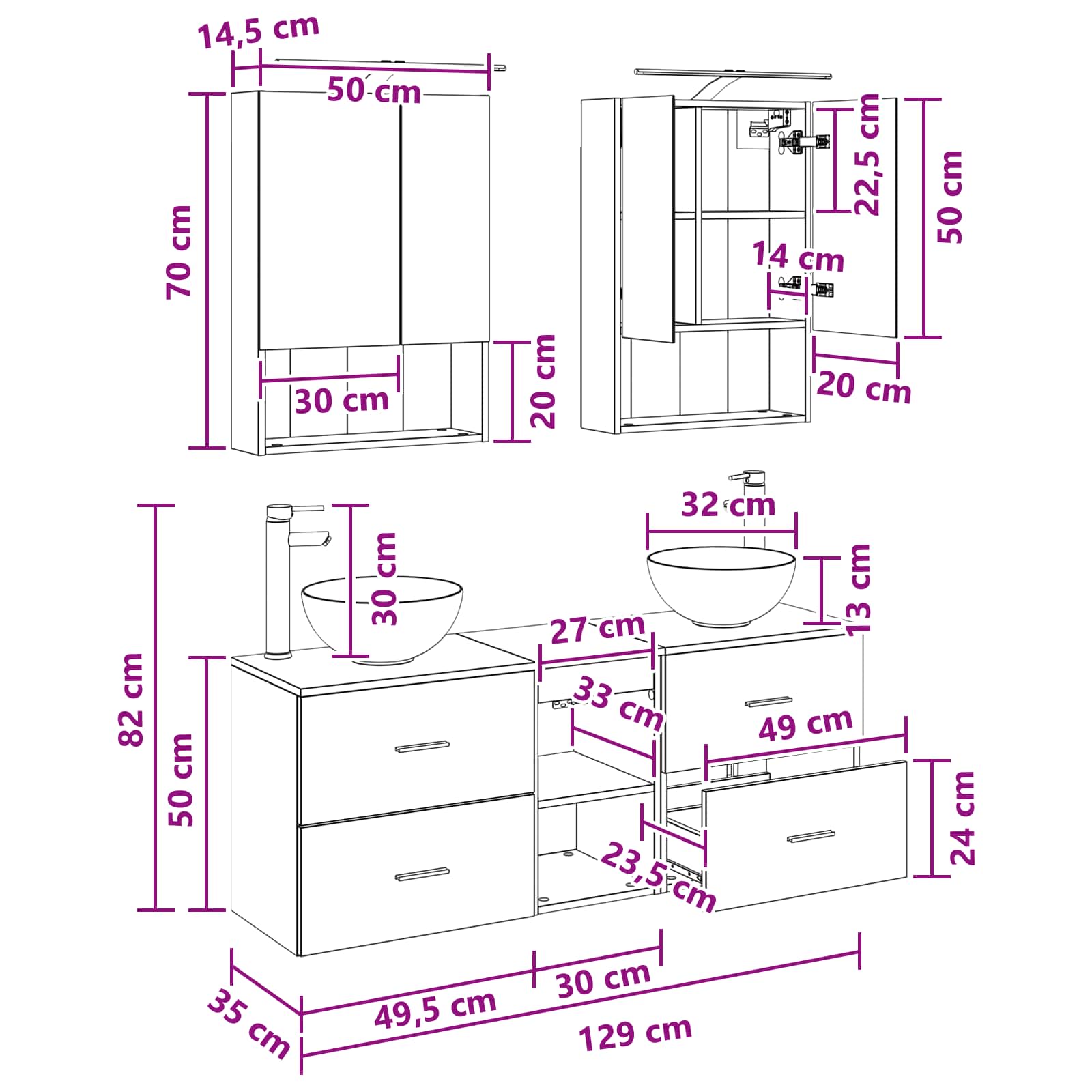 Set ormarića za kupaonicu 5 pcs Hrast artisan 50 x 14,5 x 70 cm