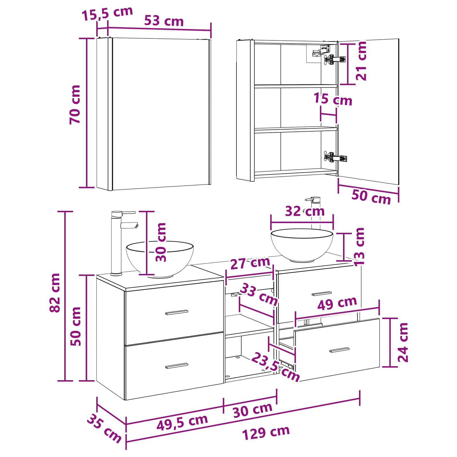 Set ormarića za kupaonicu 5 pcs Crni hrast 53 x 15,5 x 70 cm