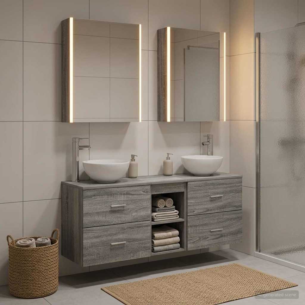 Set ormarića za kupaonicu 5 kom. Siva Sonoma Konstruirano drvo