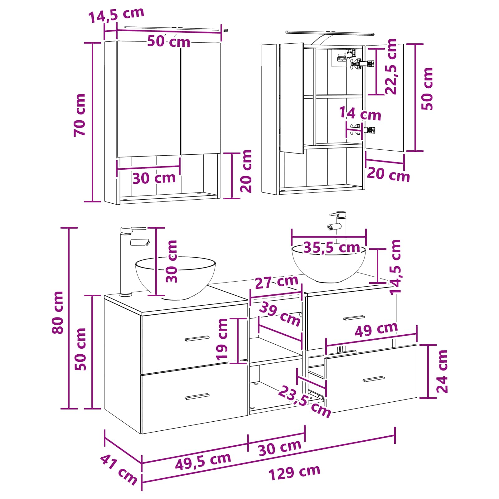 Set namještaja za kupaonicu 5 pcs Bijela