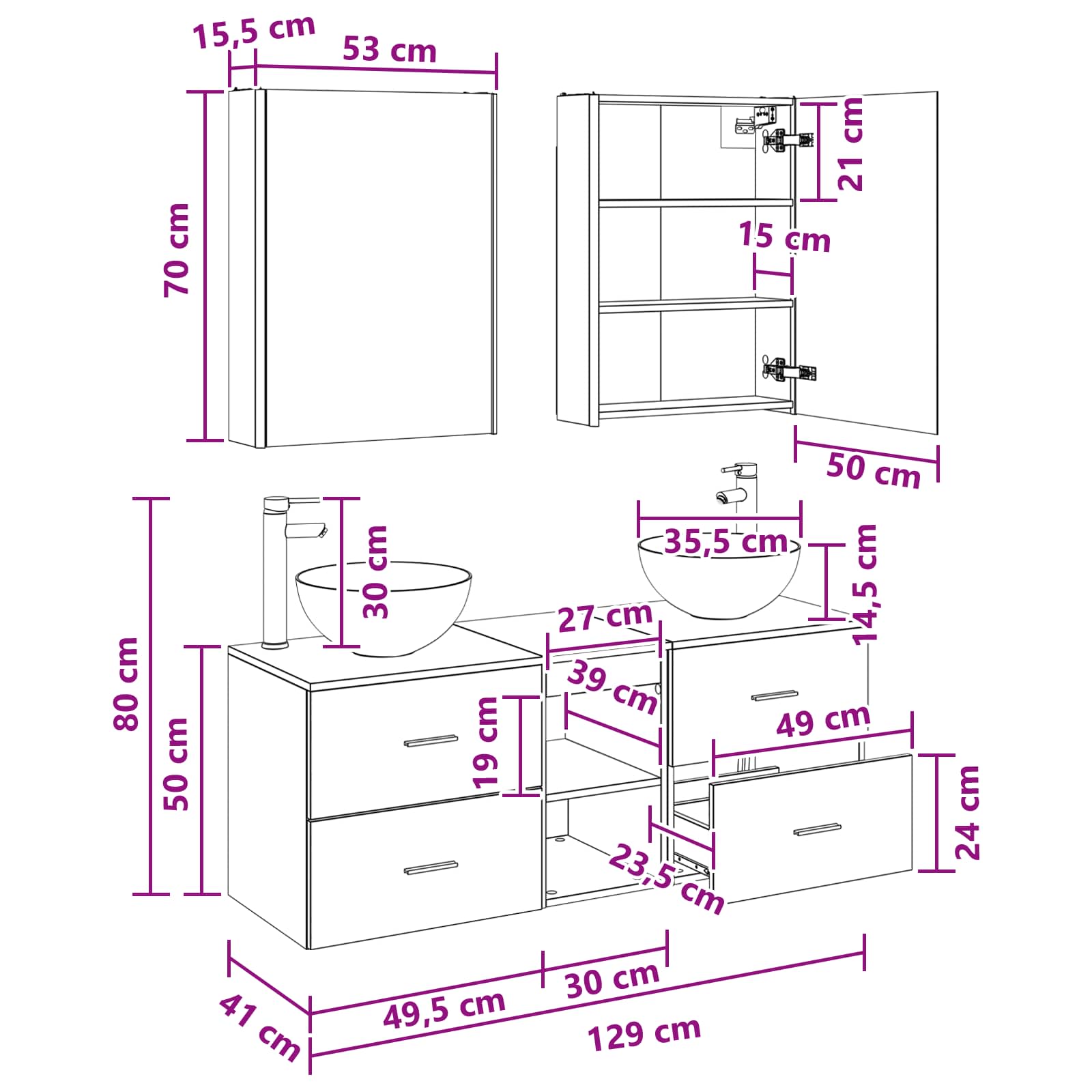 Set namještaja za kupaonicu 5 pcs Hrast sonoma
