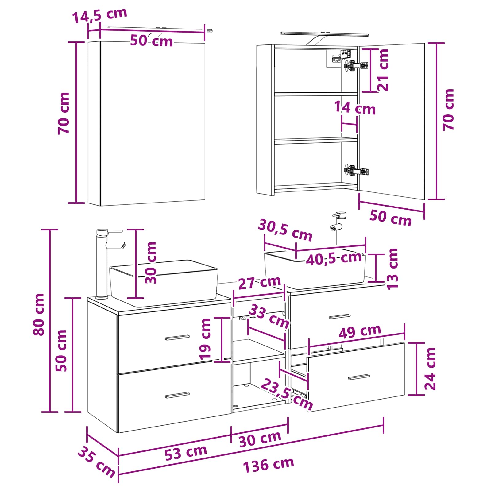 Set namještaja za kupaonicu 5 pcs Betonska siva