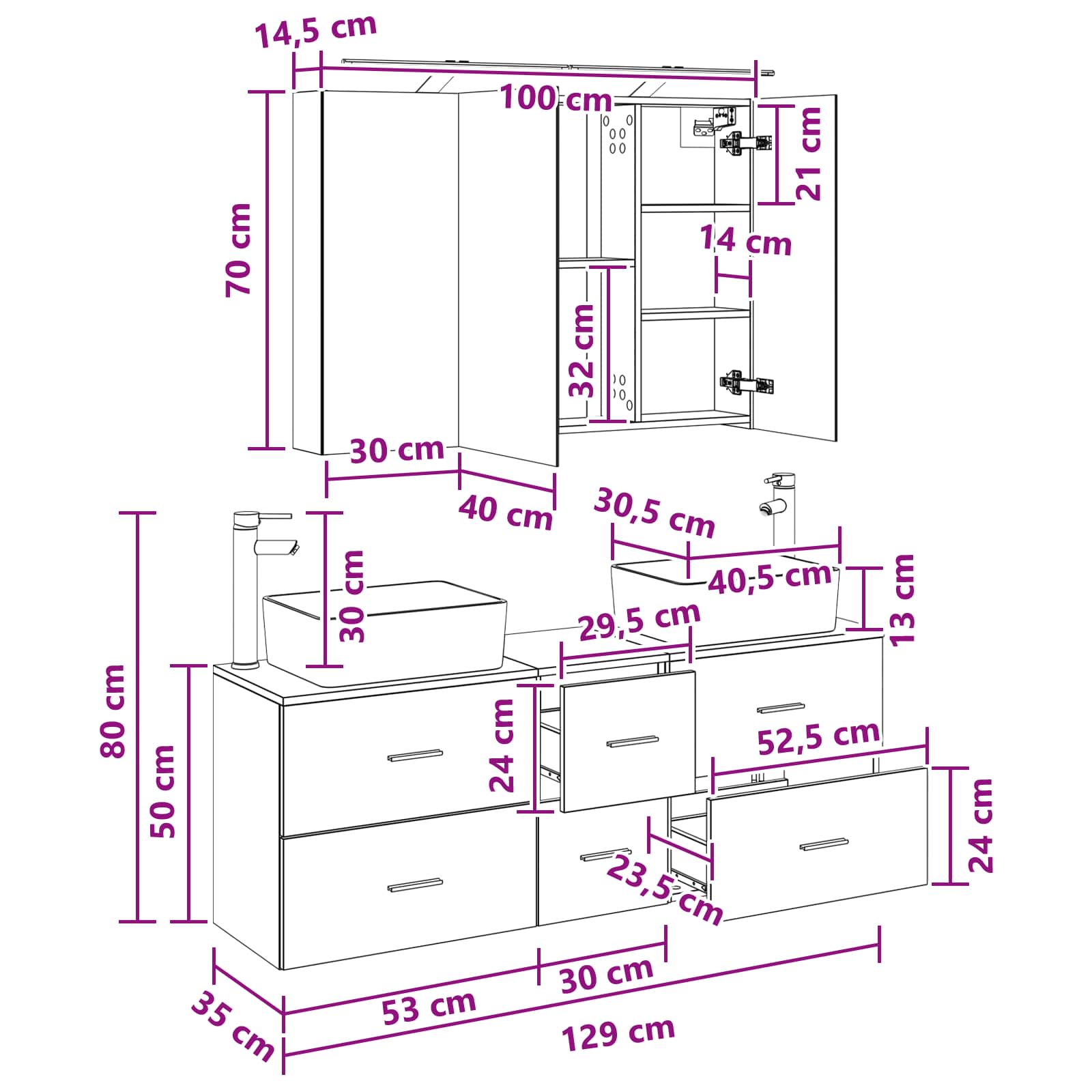 Set namještaja za kupaonicu 4 pcs Betonska siva