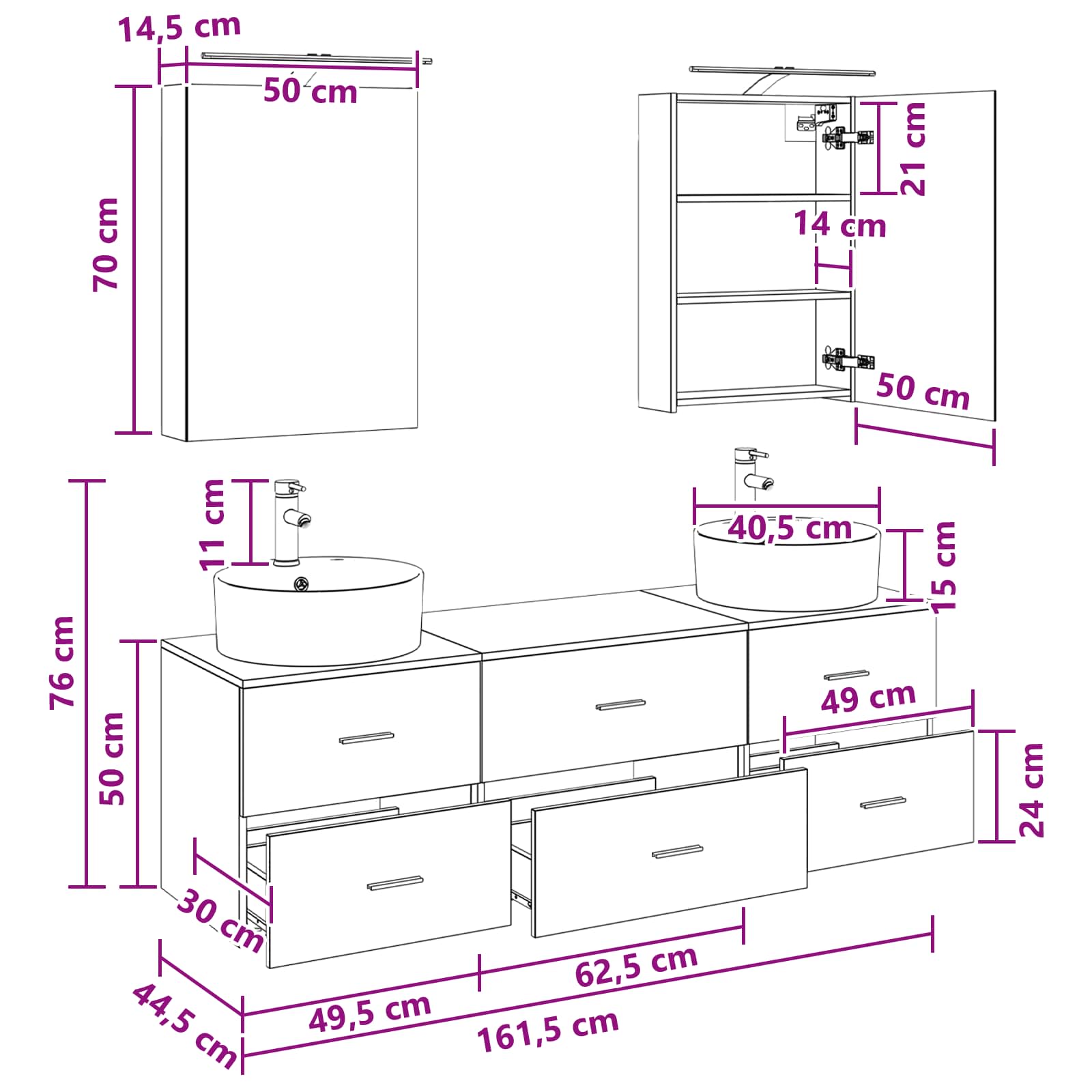 Set namještaja za kupaonicu 5 pcs Crni hrast