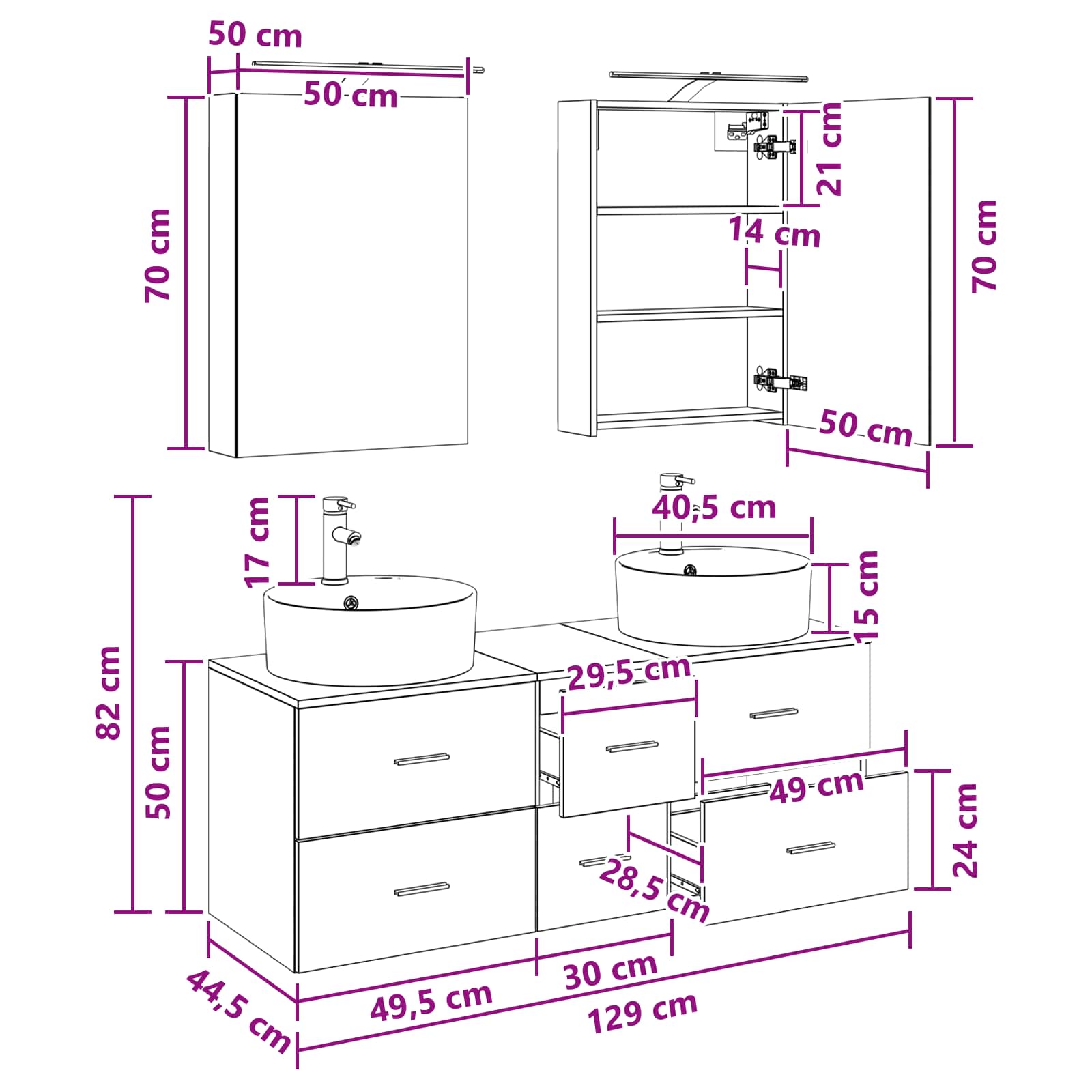 Set namještaja za kupaonicu 5 pcs Betonska siva