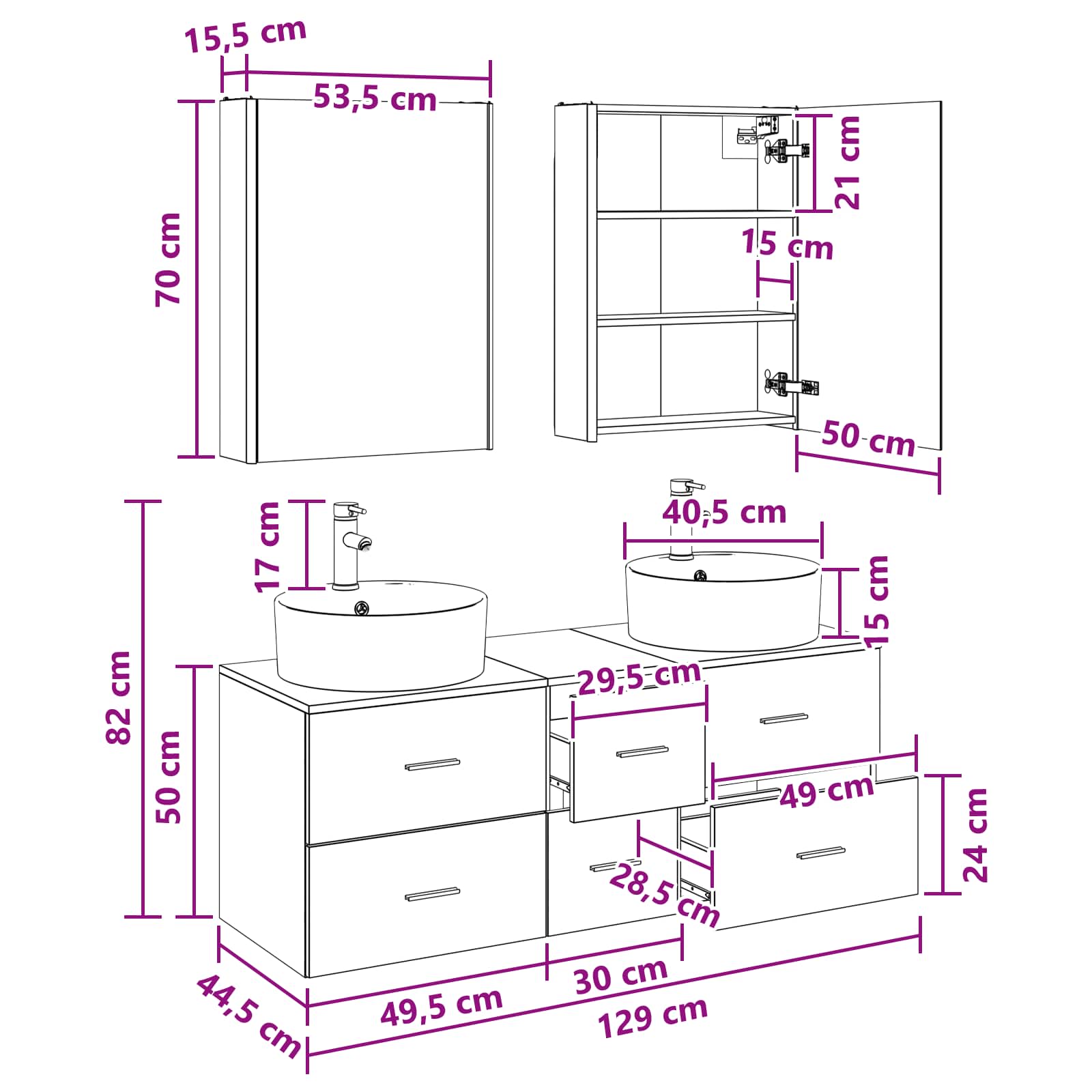 Set namještaja za kupaonicu 5 pcs Crni hrast