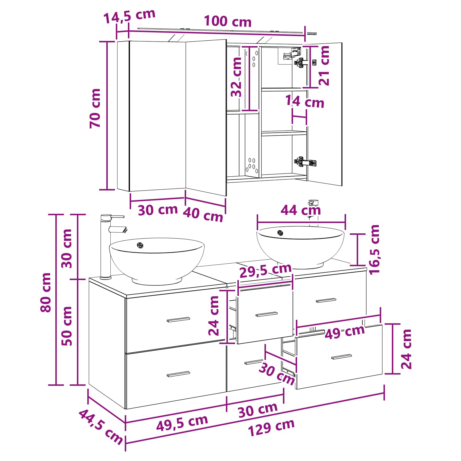 Set namještaja za kupaonicu 4 pcs Betonska siva