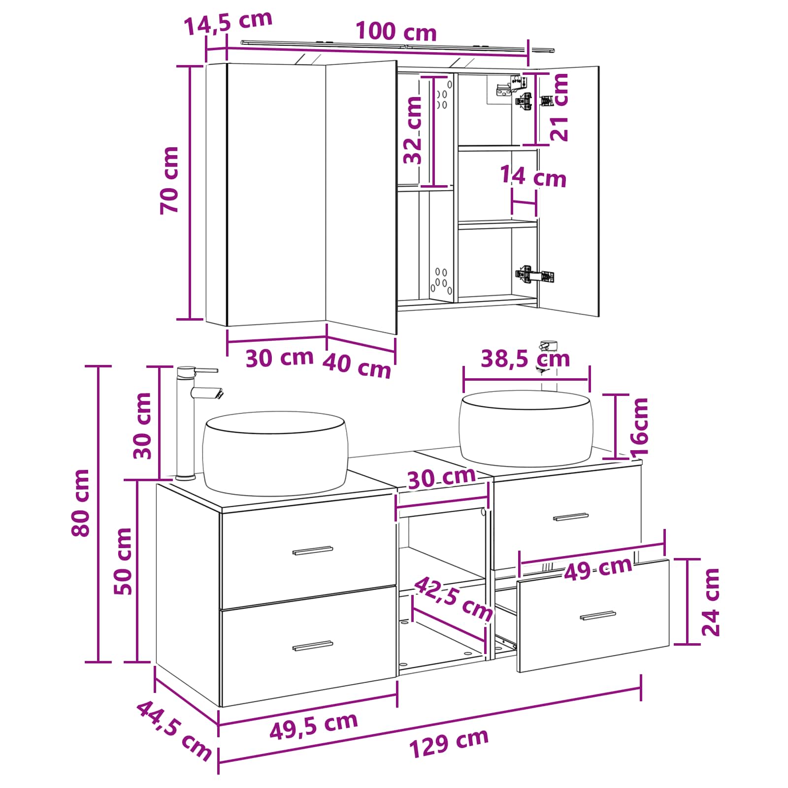 Set namještaja za kupaonicu 4 pcs Crni hrast