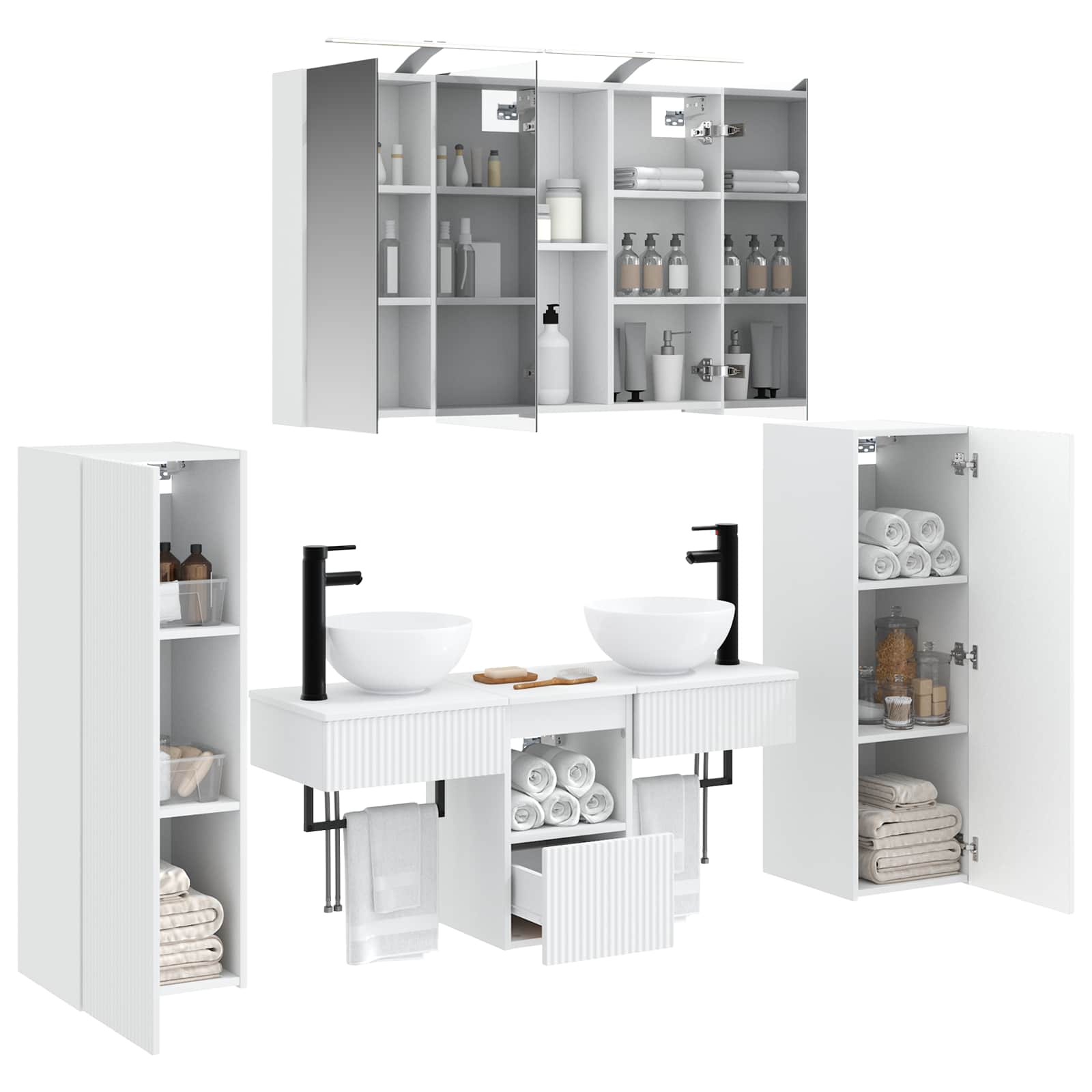 Set namještaja za kupaonicu Zidne s pohranom 6 pcs Bijela