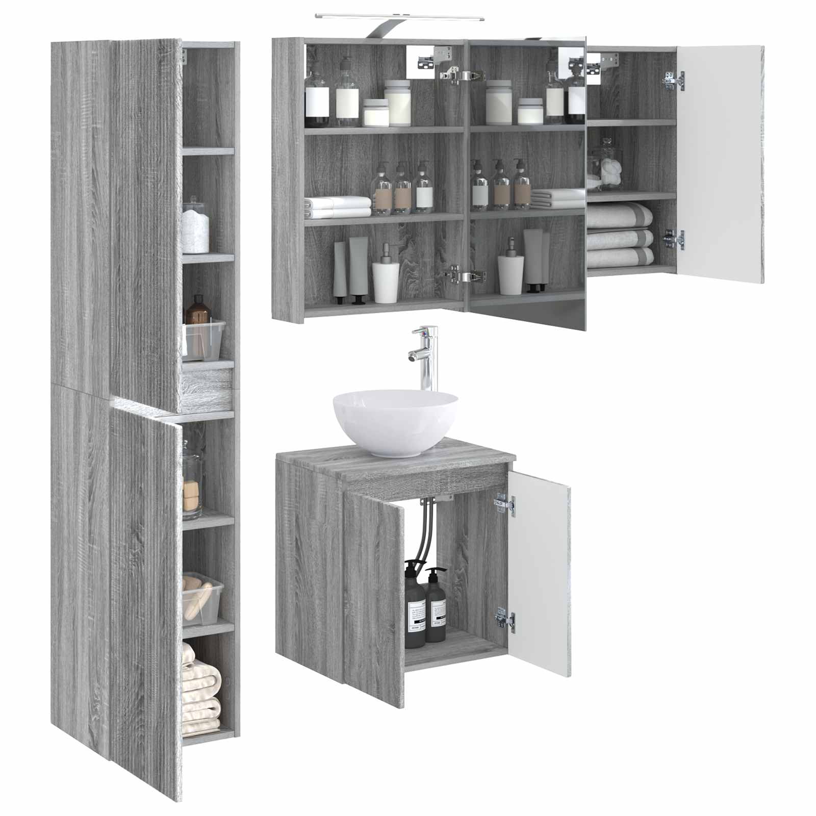 Set ormarića za kupaonicu 5 pcs Siva Sonoma 50 x 14,5 x 70 cm