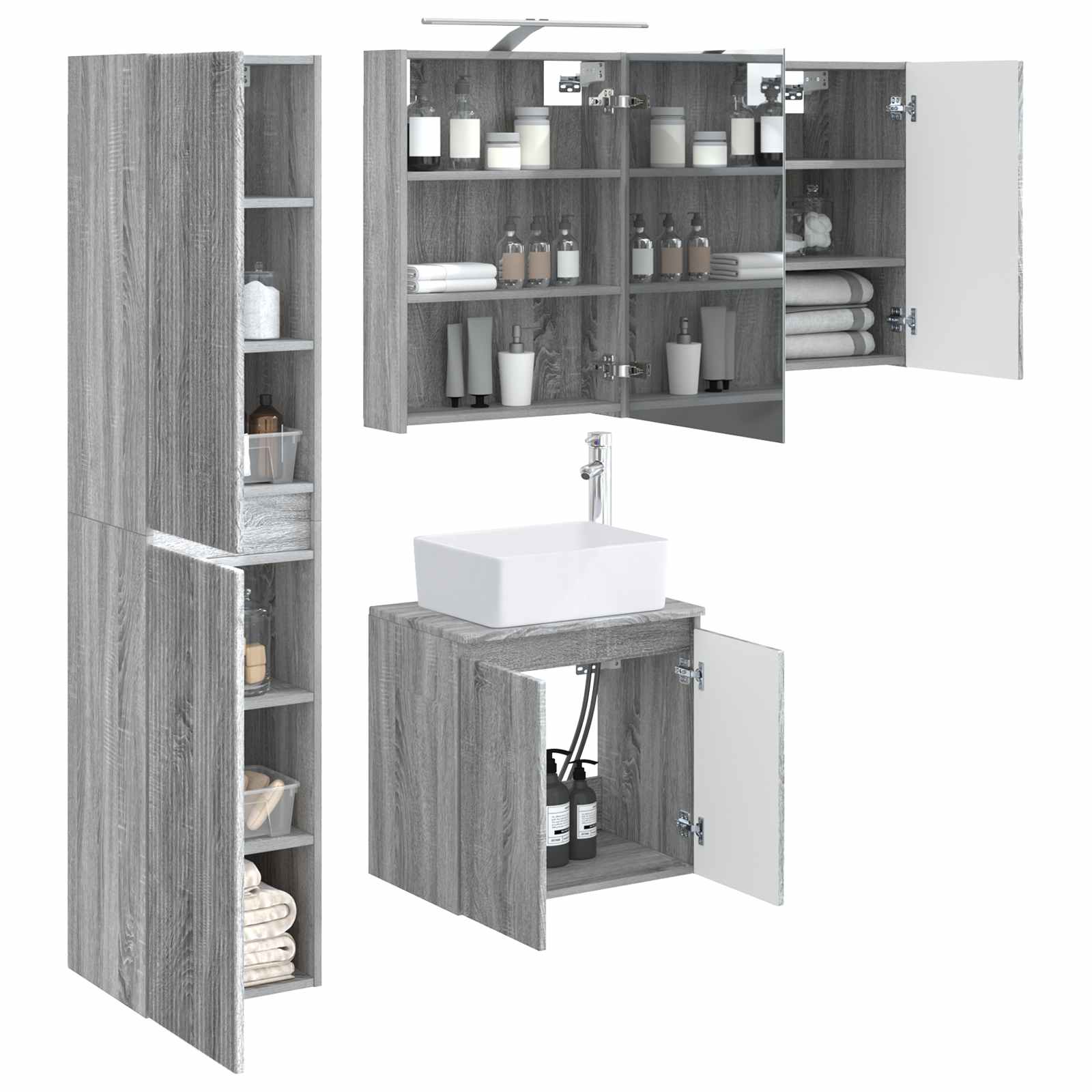 Set ormarića za kupaonicu 5 pcs Siva Sonoma 50 x 14,5 x 70 cm