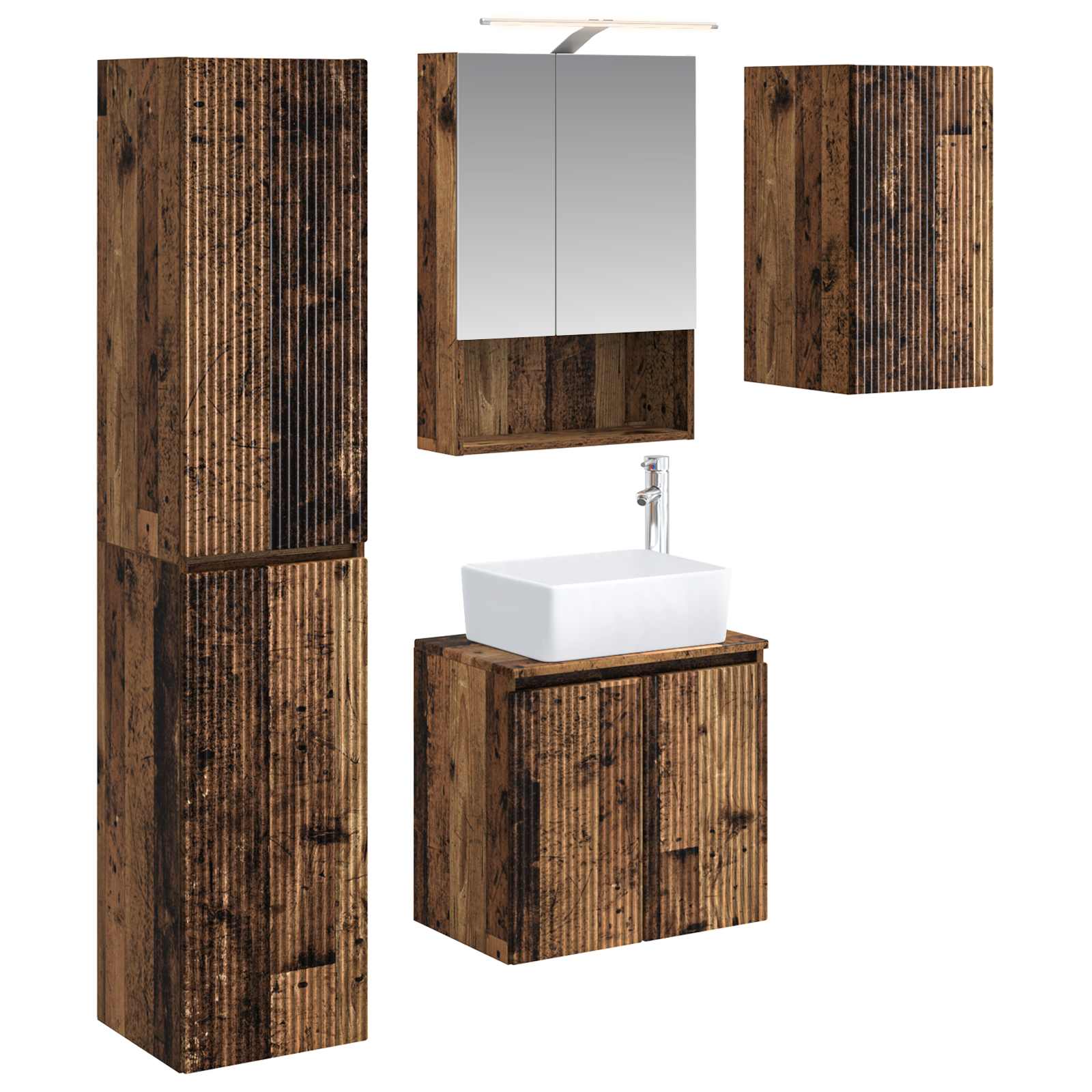 Set ormarića za kupaonicu 5 pcs Staro drvo 50 x 14,5 x 70 cm