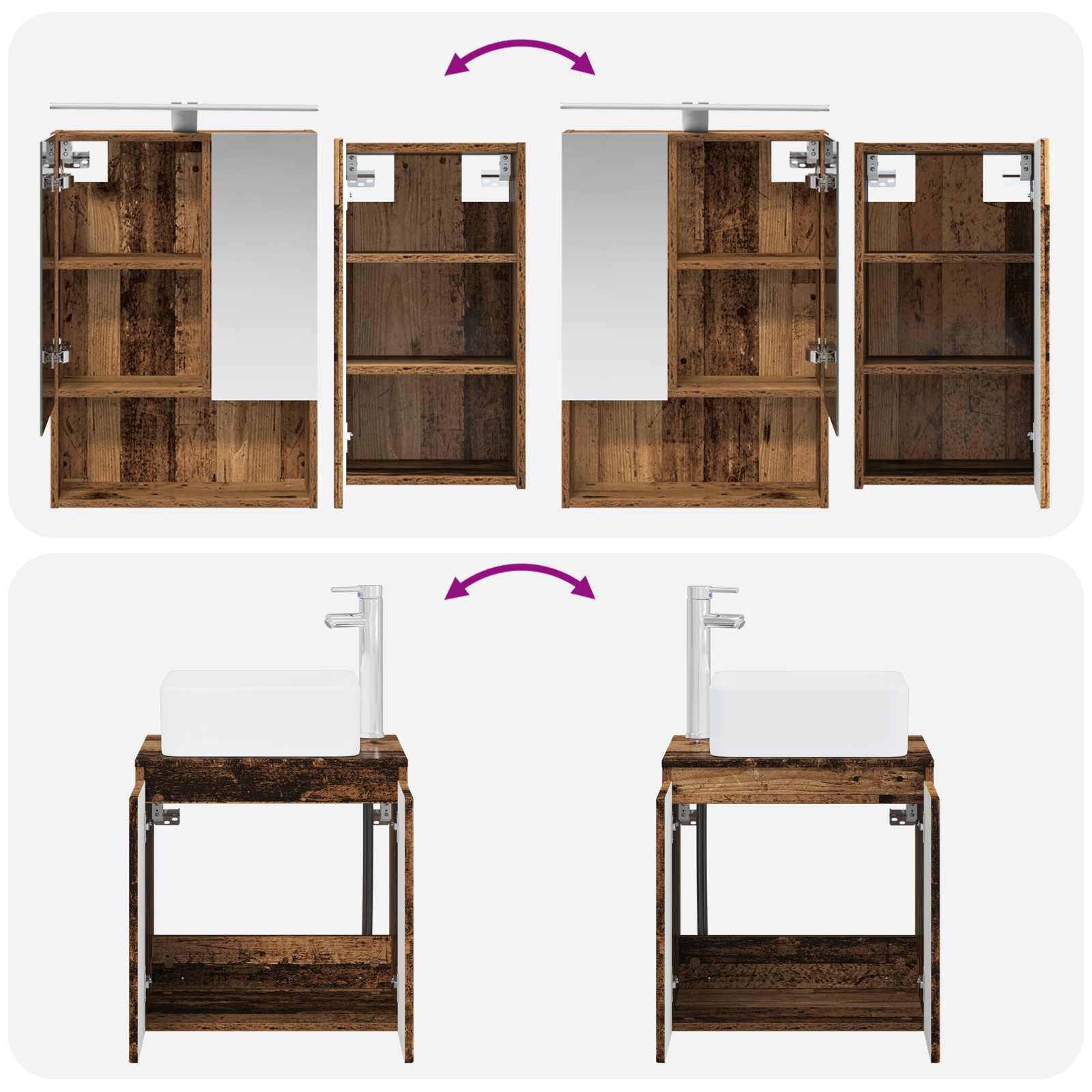 Set ormarića za kupaonicu 5 pcs Staro drvo 50 x 14,5 x 70 cm