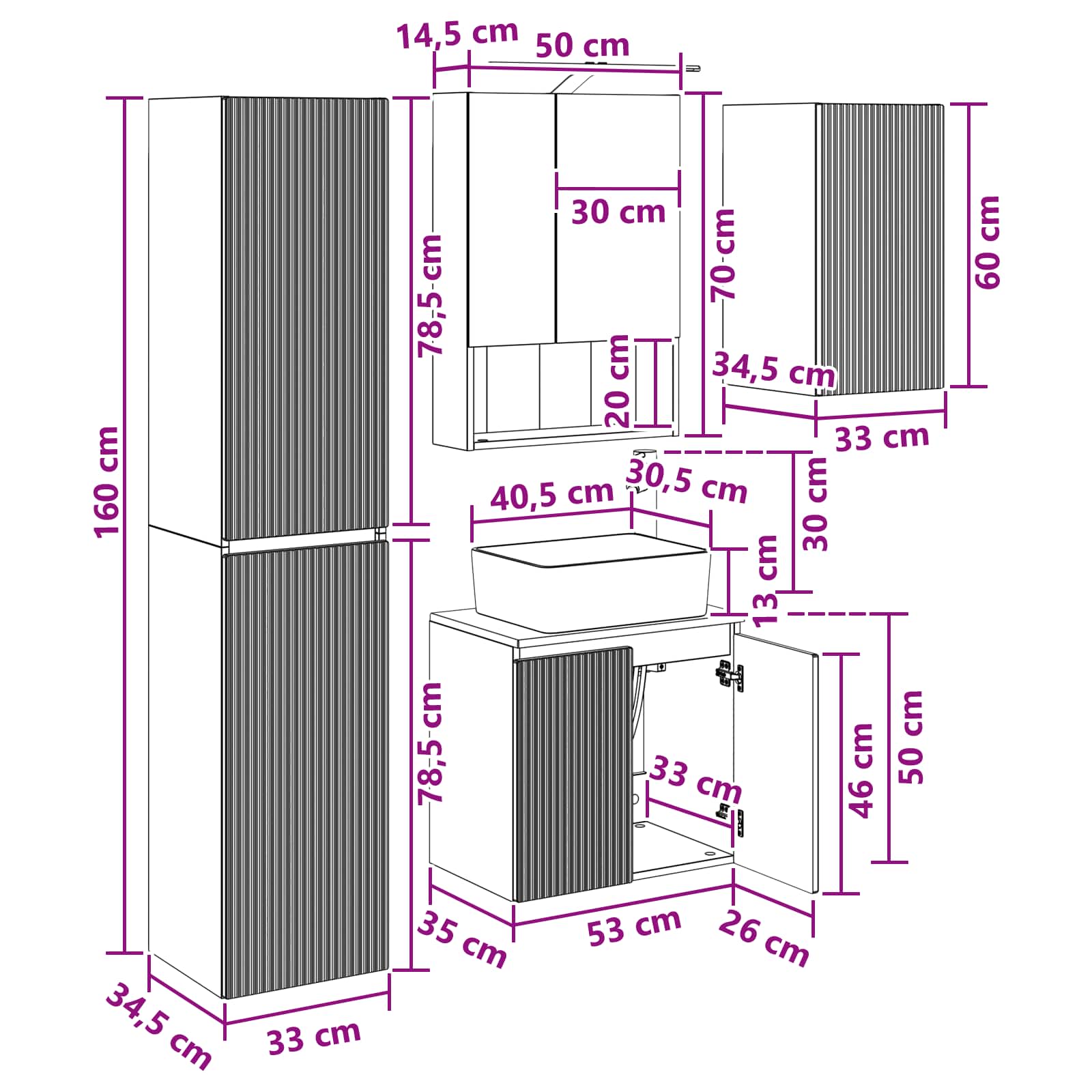 Set ormarića za kupaonicu 5 pcs Hrast artisan 50 x 14,5 x 70 cm