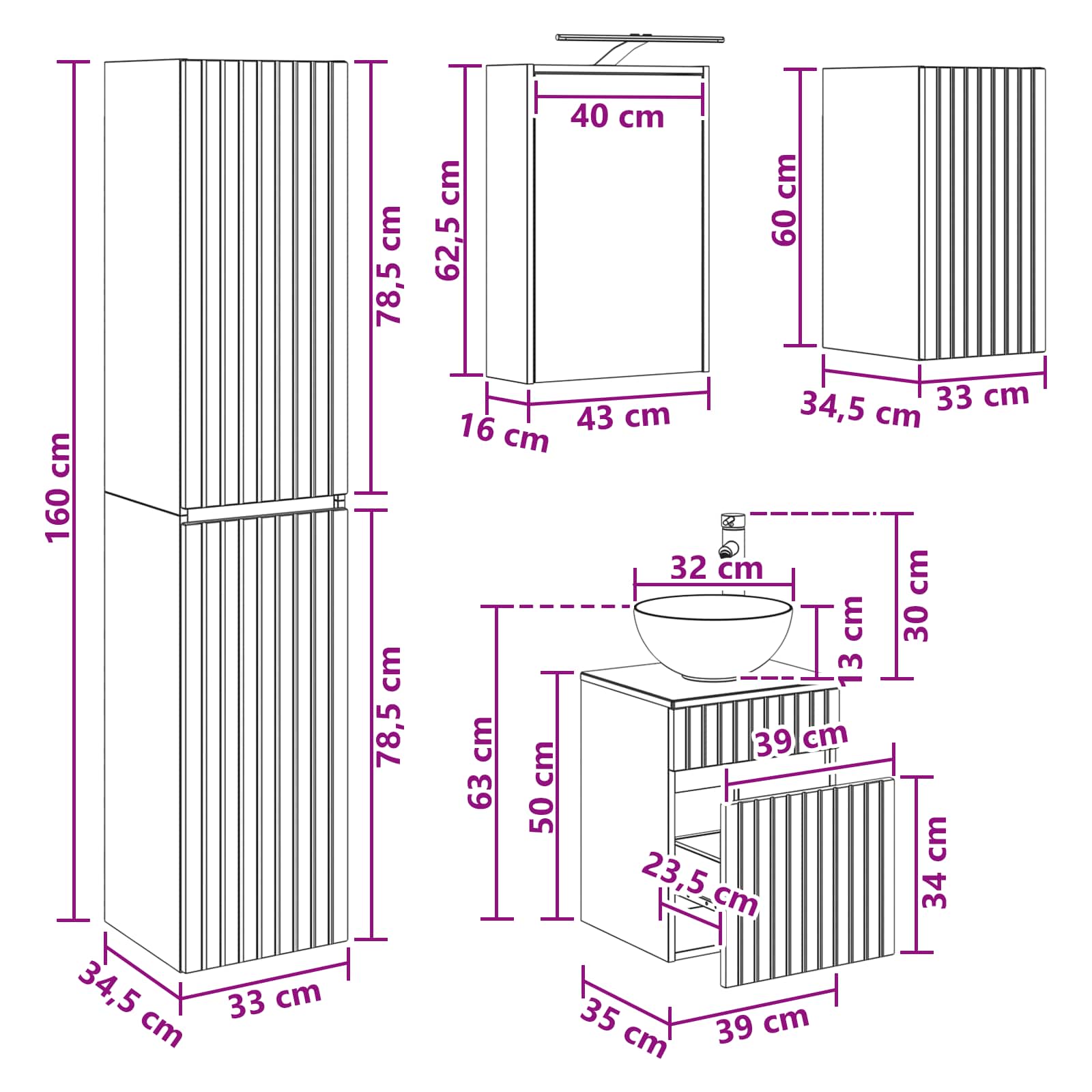 Set ormarića za kupaonicu 5 pcs Hrast artisan 43 x 16 x 62,5 cm