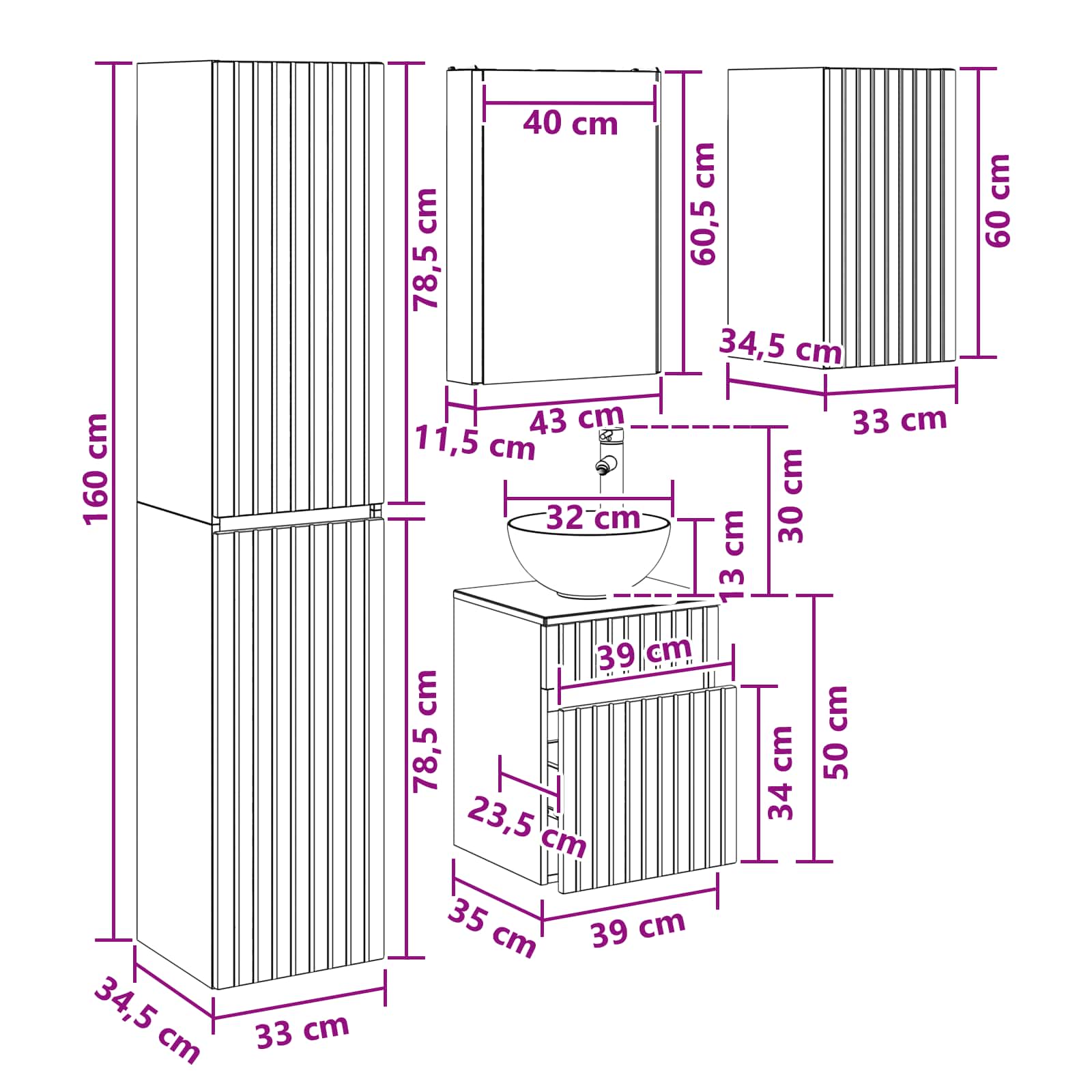 Set ormarića za kupaonicu 5 pcs Betonska siva