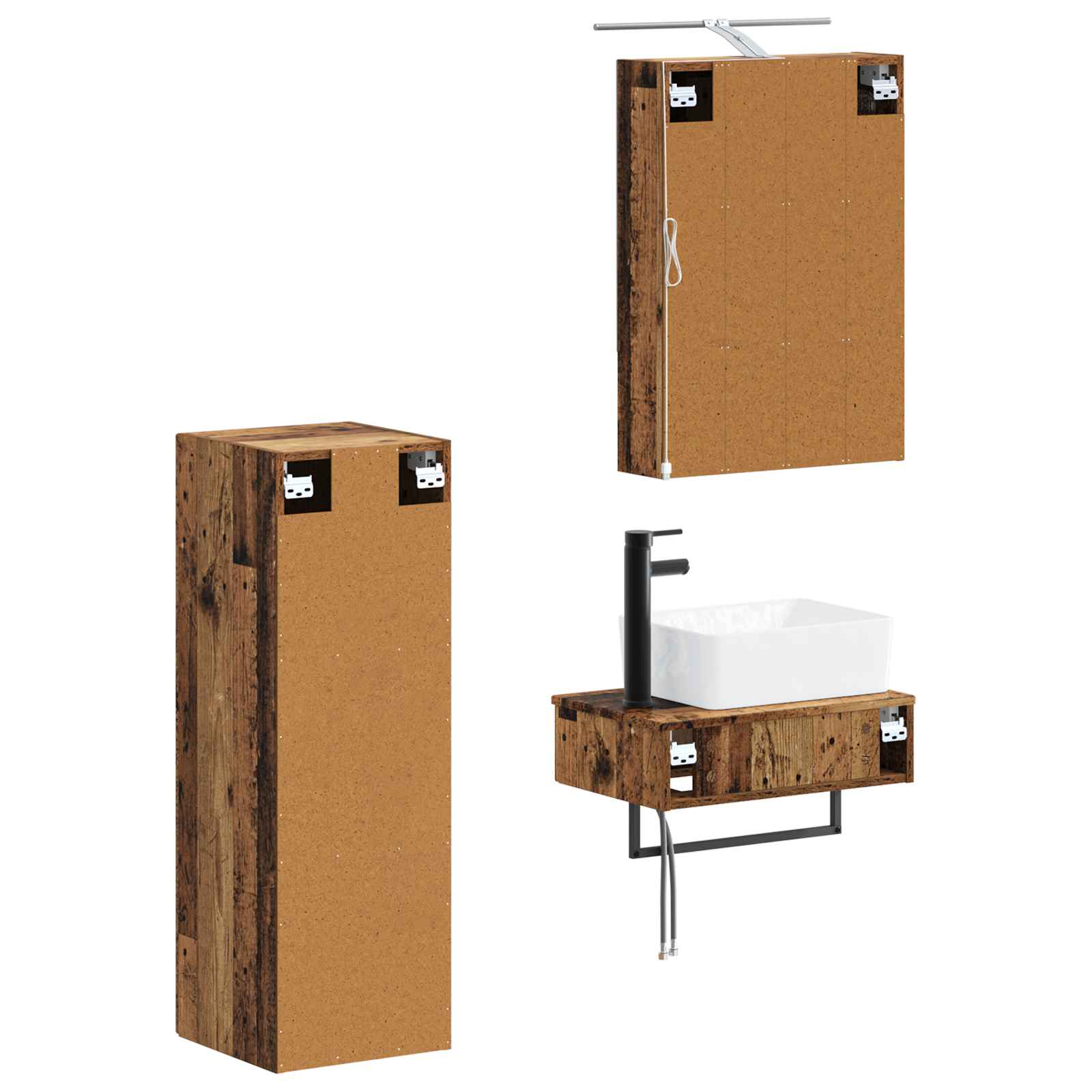 Set ormarića za kupaonicu 4 pcs Staro drvo 50 x 14,5 x 70 cm