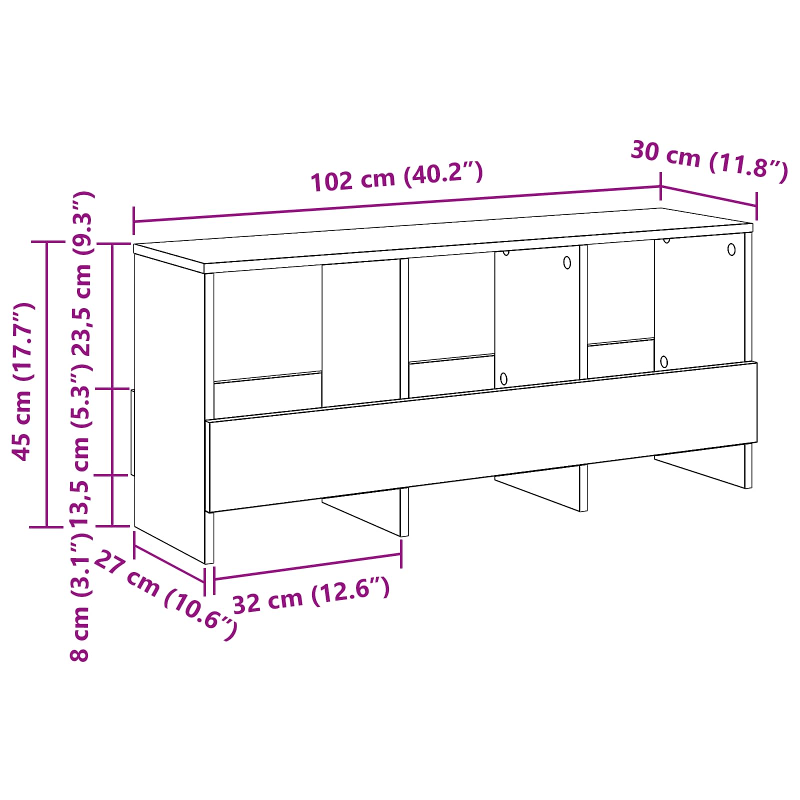 Polica za časopise Crni hrast 102 x 30 x 45 cm
