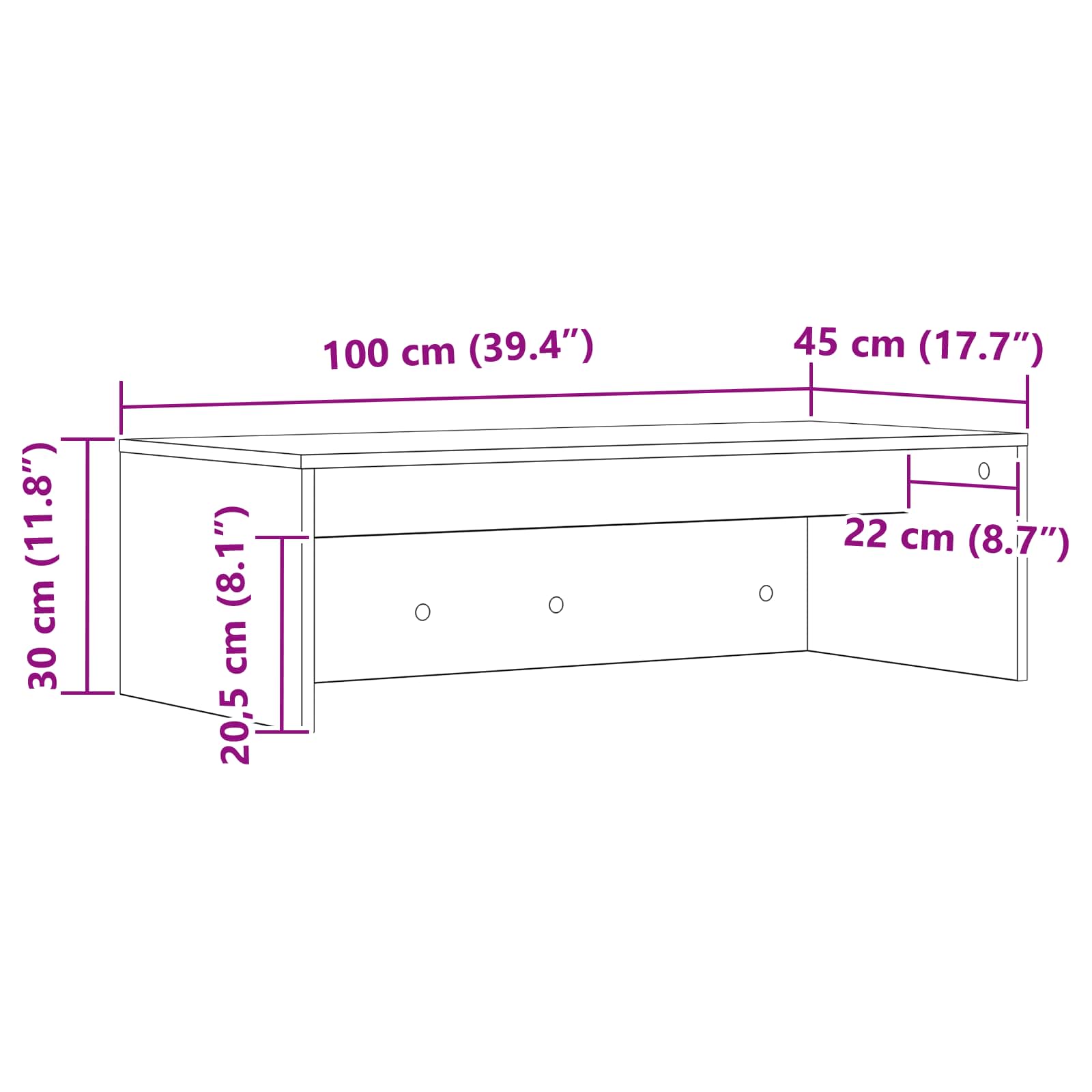 Stol za zid Betonski sivi 100 x 45 x 30 cm Konstruirano drvo