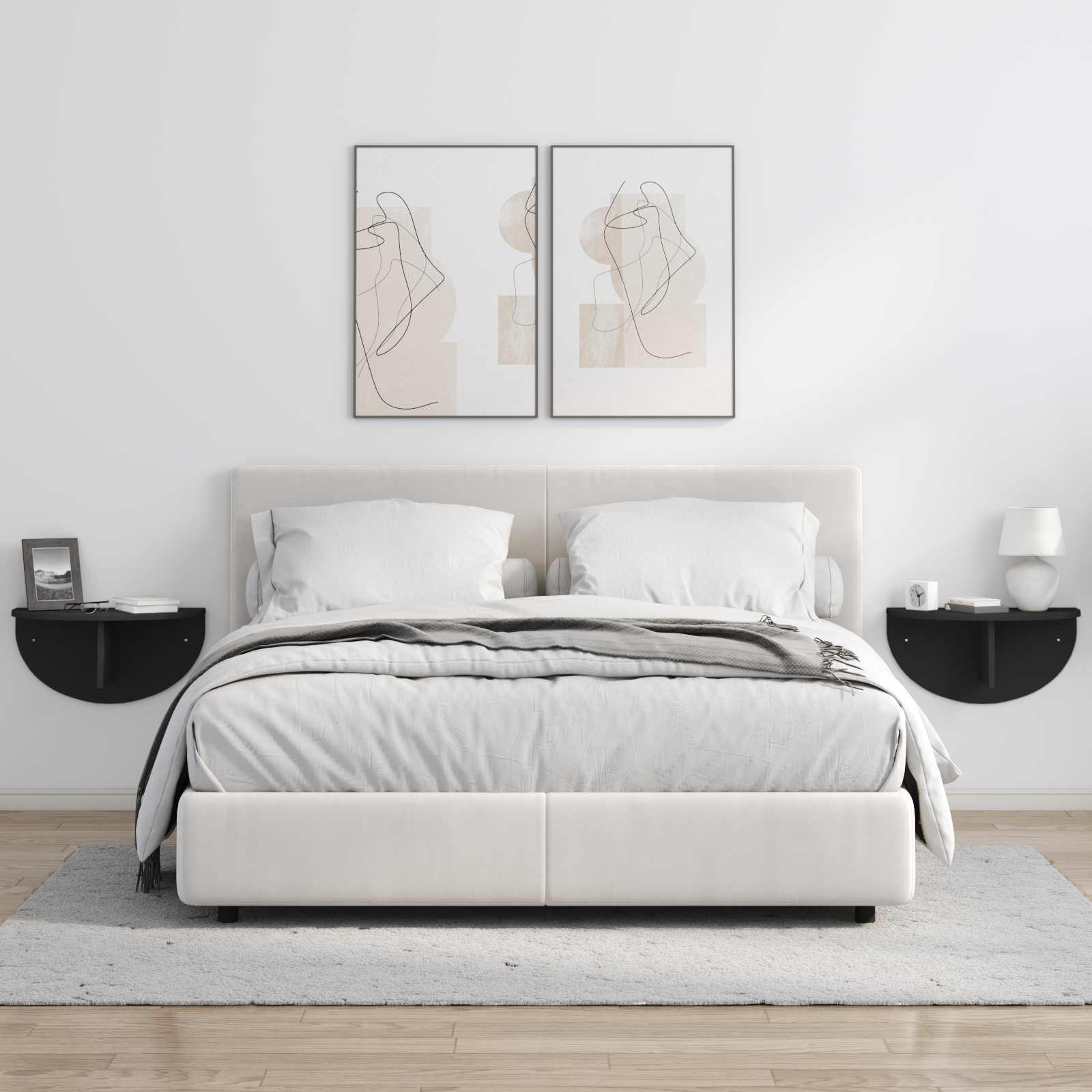 Polica na zidu 2 pcs Crna 48 x 24 x 24 cm Konstruirano drvo
