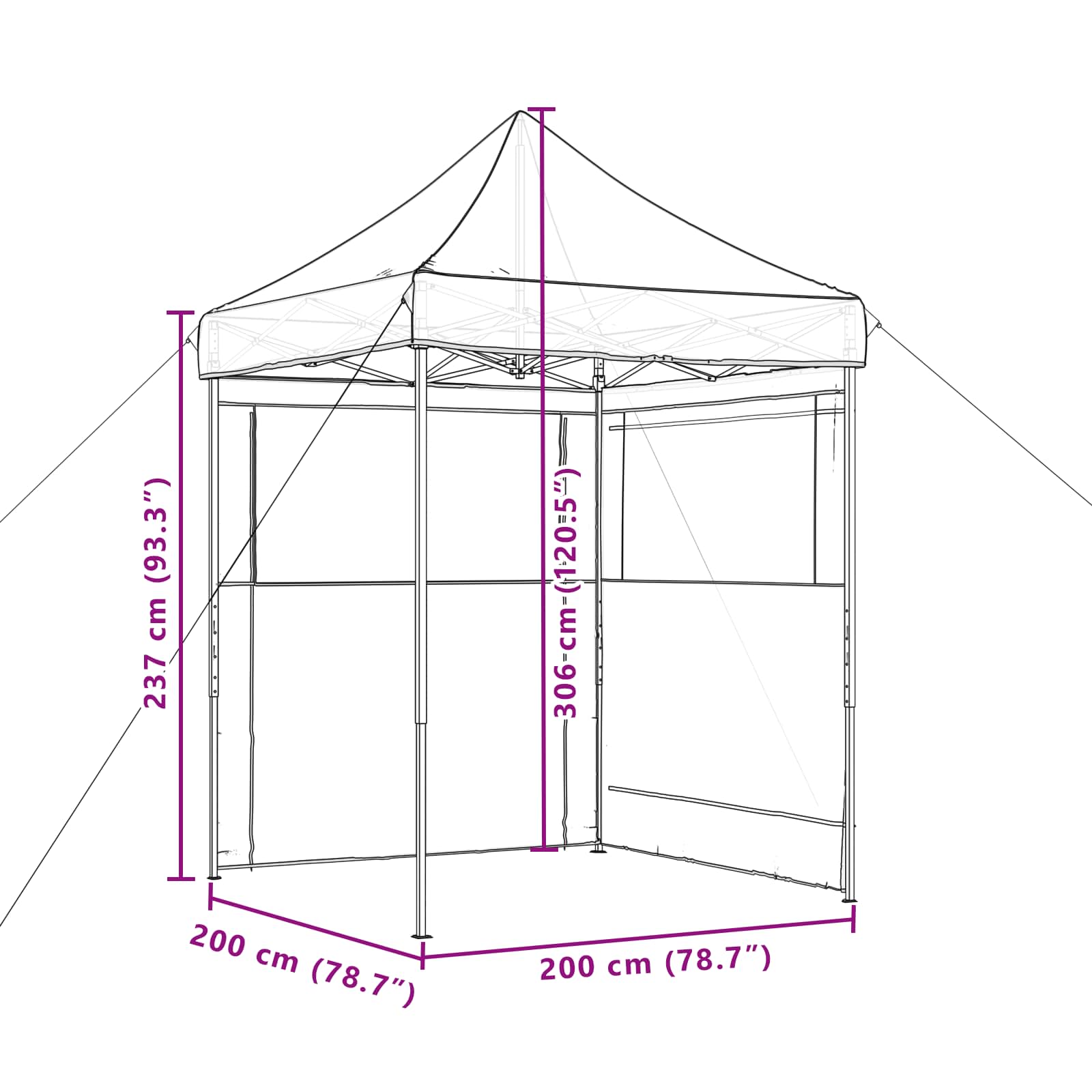 Šator za zabave Crna 200 x 200 x 306 cm Oxford tkanina