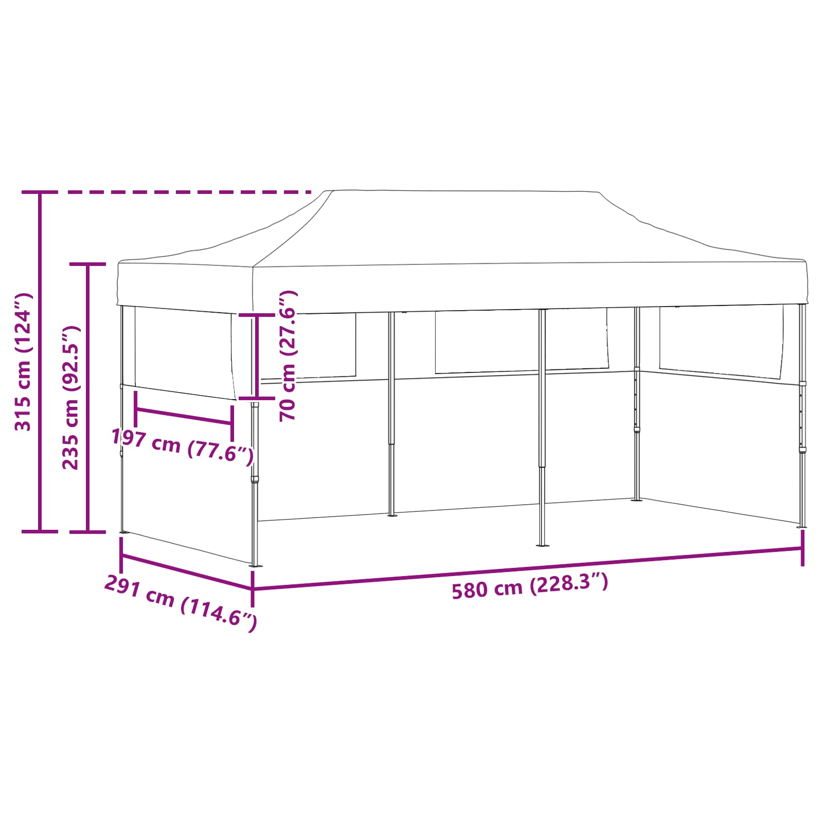 Šator za zabave Antracit 291 x 580 x 315 cm Oxford tkanina