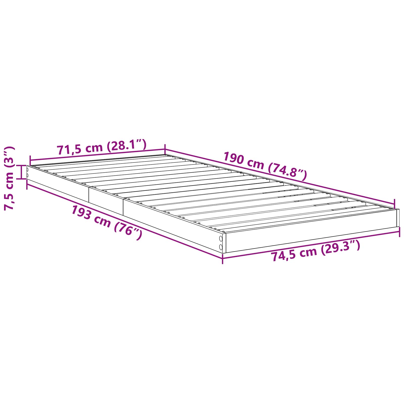 Krevet s daskama Sonoma 75 x 190 cm Konstruirano drvo