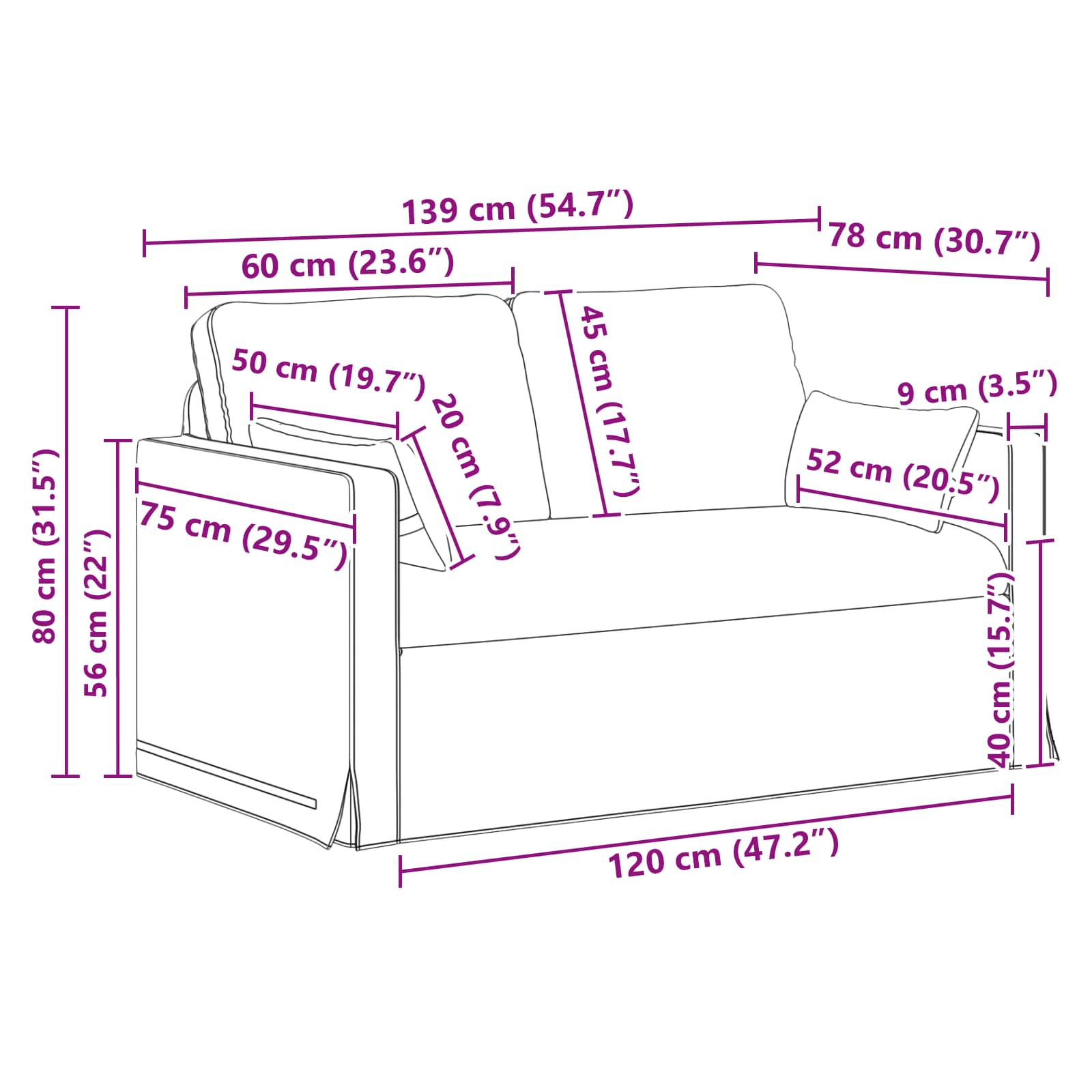 Set sofe 2 pcs Krema 139 x 78 x 80 cm tkanina