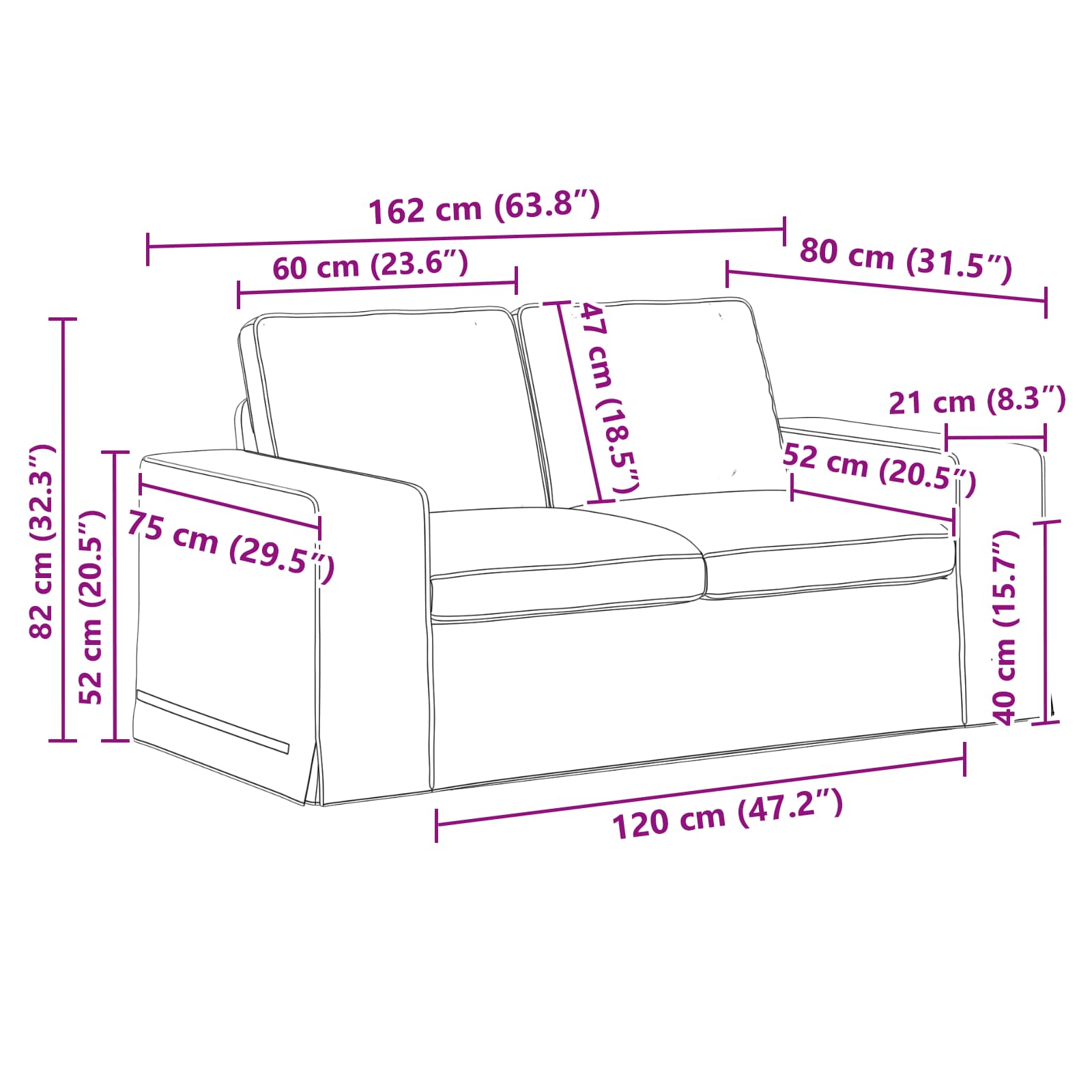 Set sofe 2 pcs Krema 162 x 80 x 82 cm tkanina