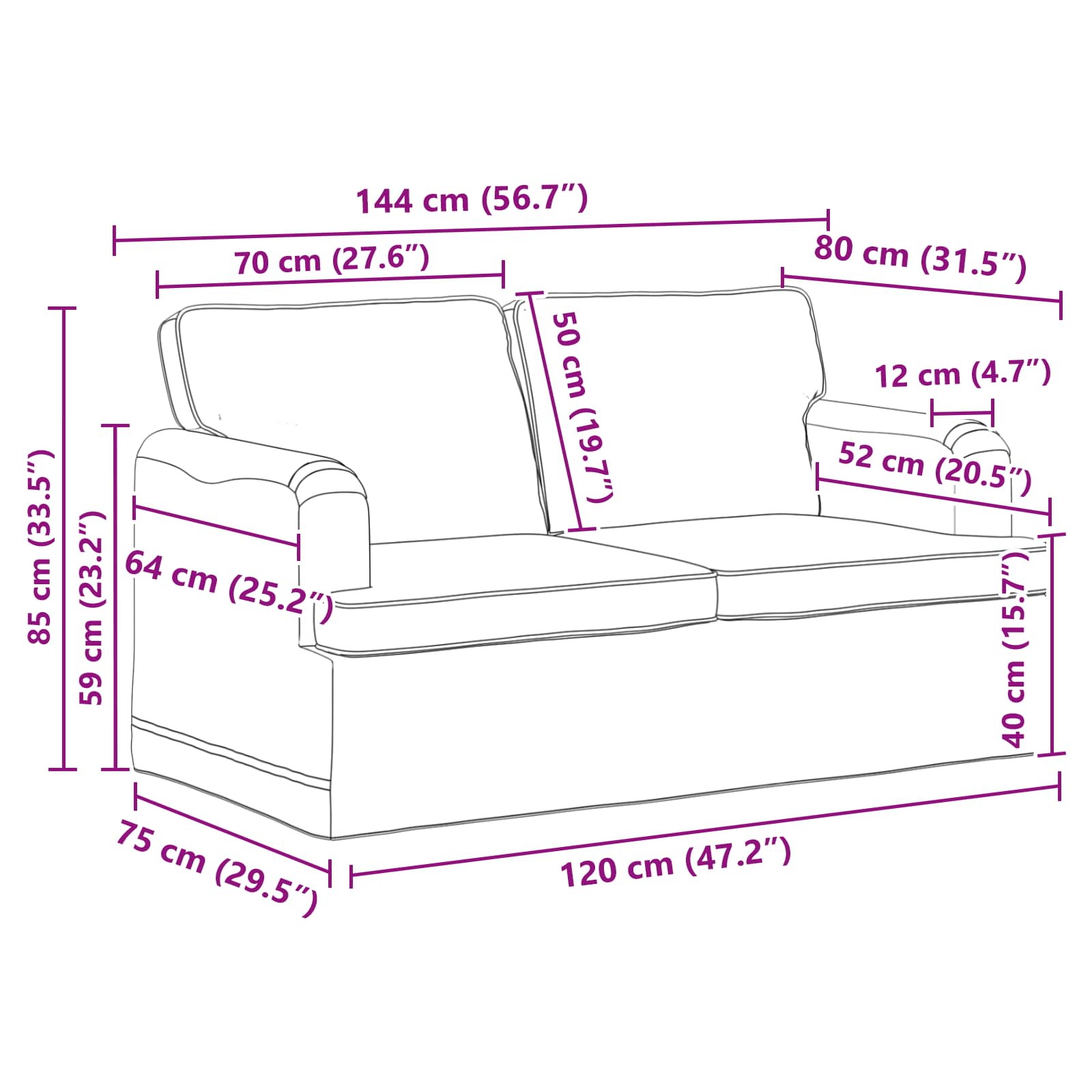 Set sofe 2 pcs Krema 144 x 80 x 85 cm tkanina