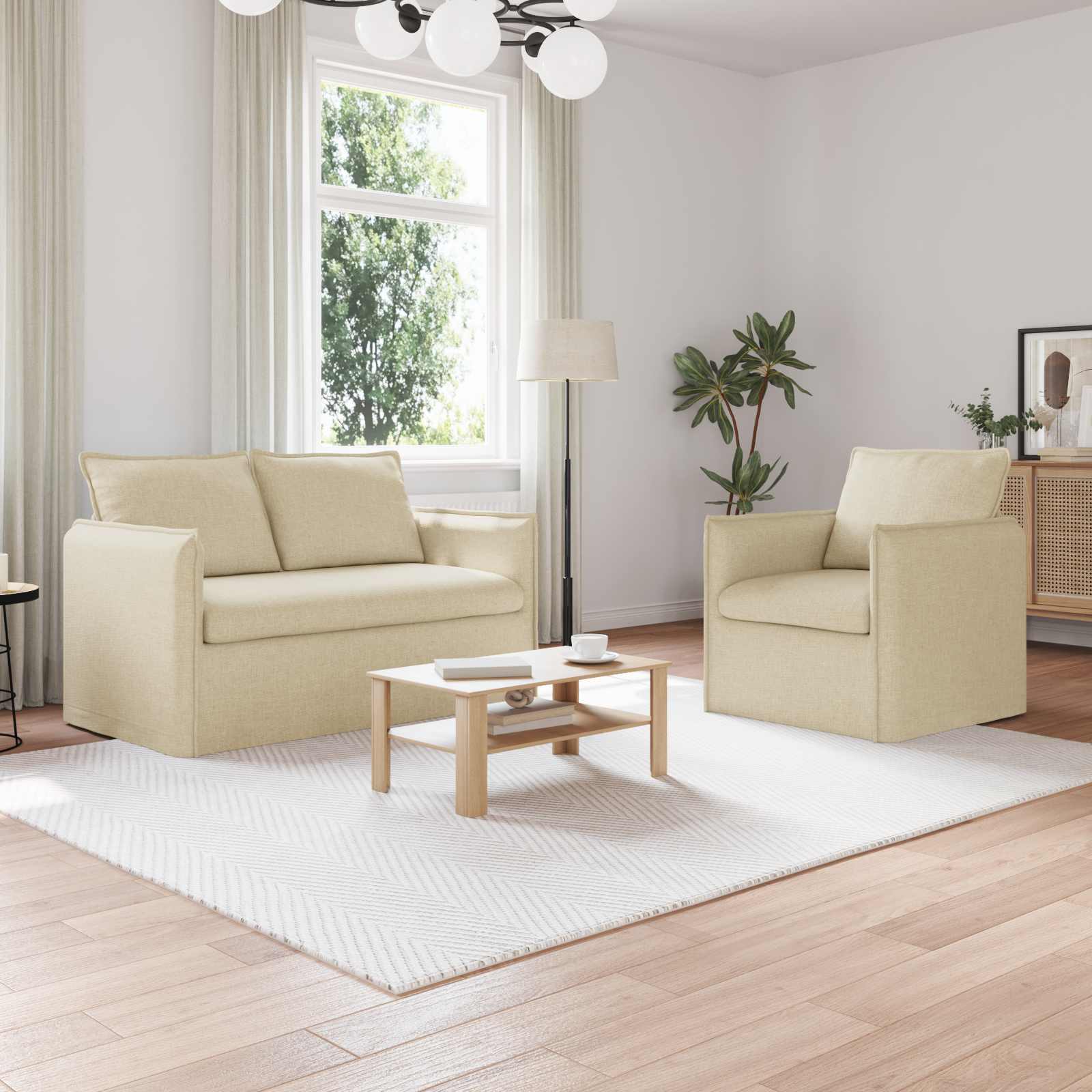 Set sofe 2 pcs Krem 136 x 82 x 85 cm Tkanina