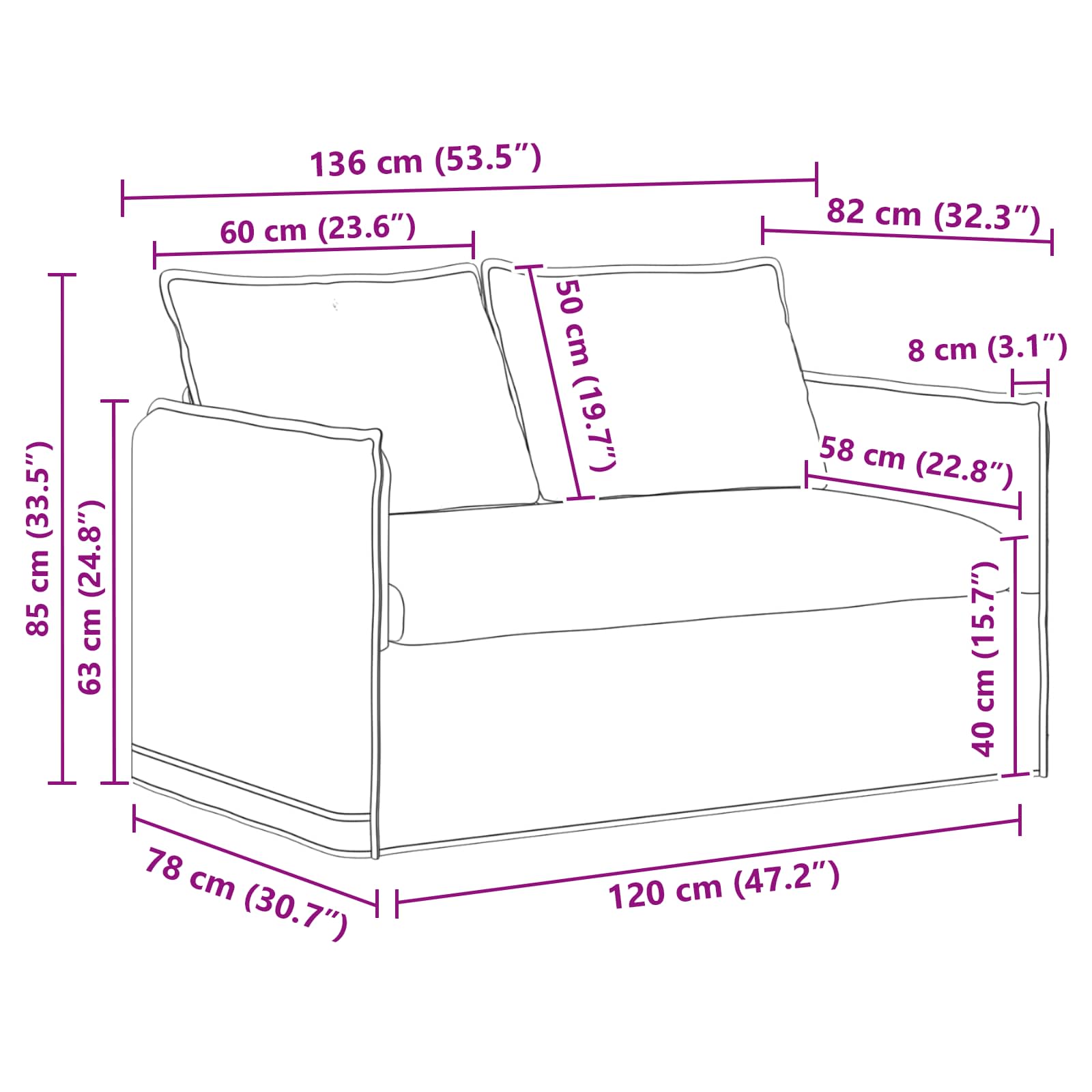 Set sofe 2 pcs Krem 136 x 82 x 85 cm Tkanina