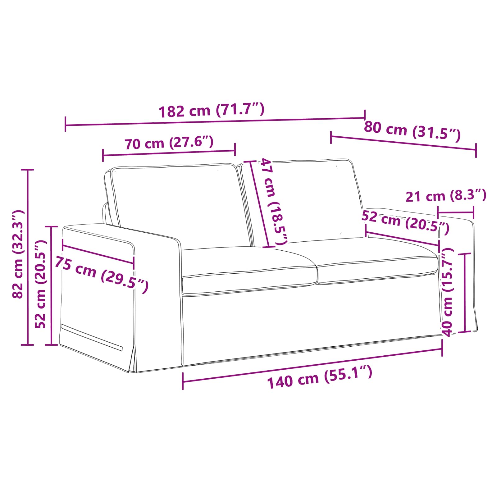 Set sofe 2 pcs Svijetlo siva 182 x 80 x 82 cm tkanina