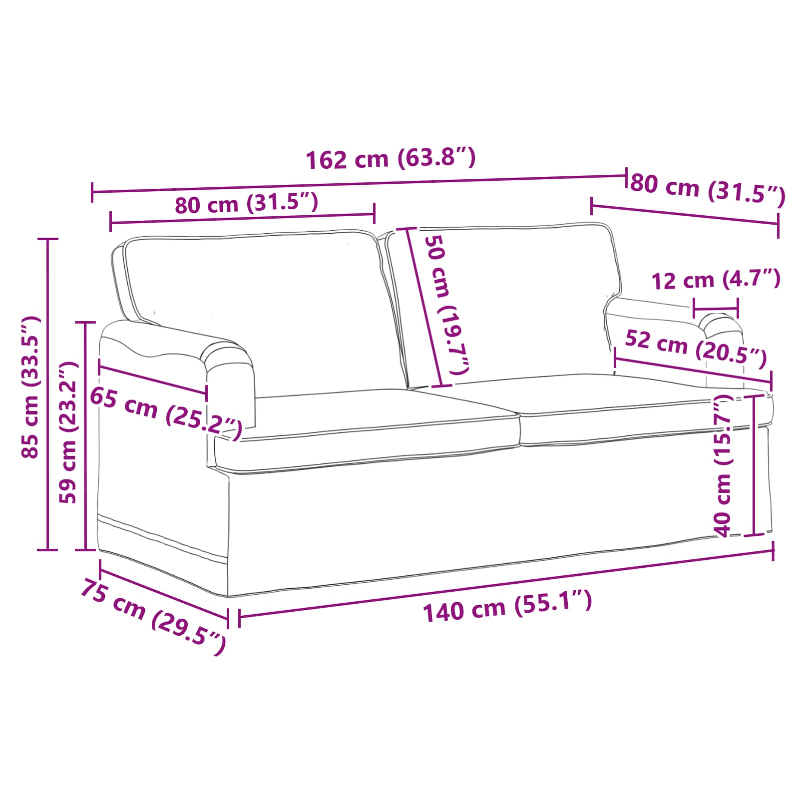 Set sofe 2 pcs Crna 162 x 80 x 85 cm tkanina