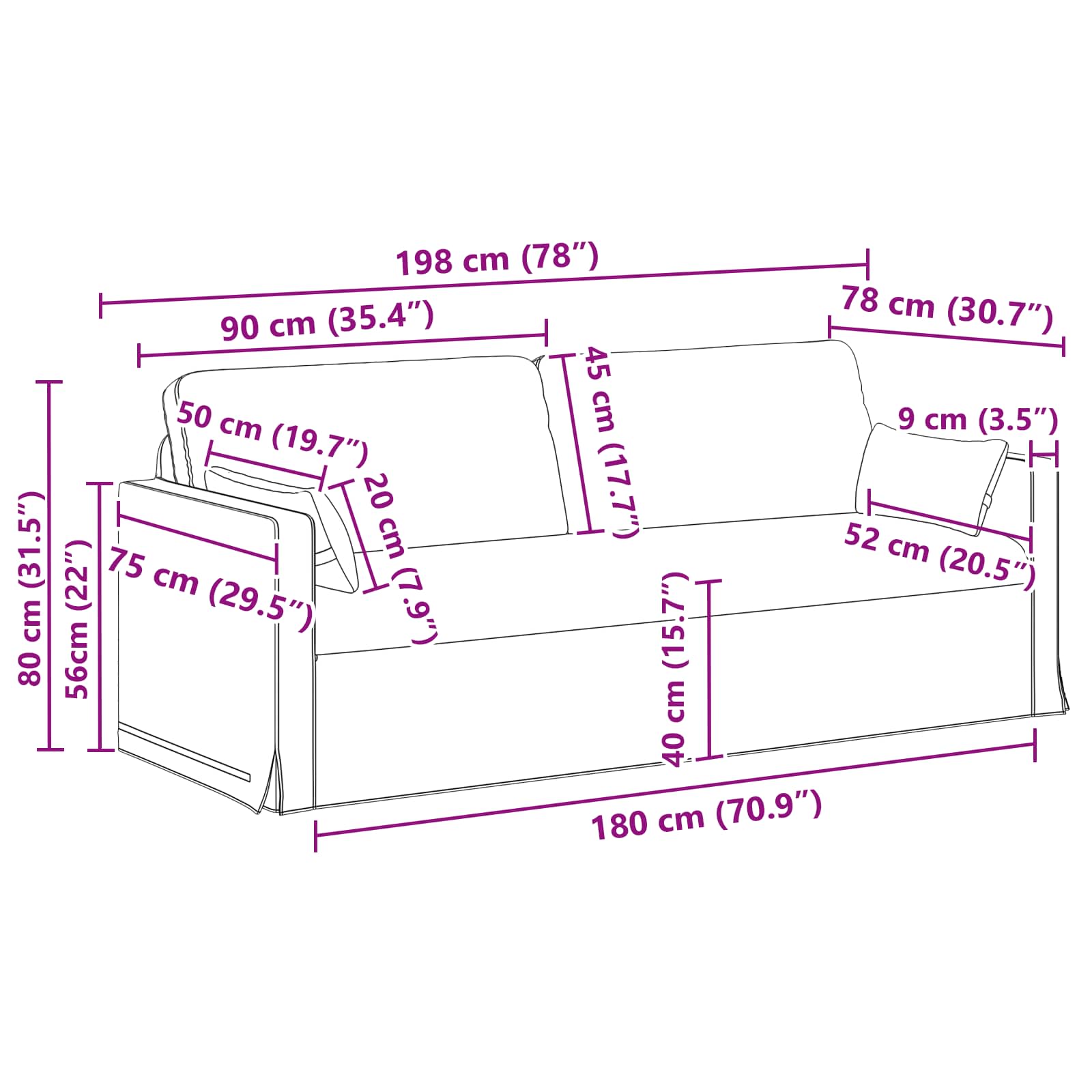 Set sofe 2 pcs Krema 198 x 78 x 80 cm tkanina