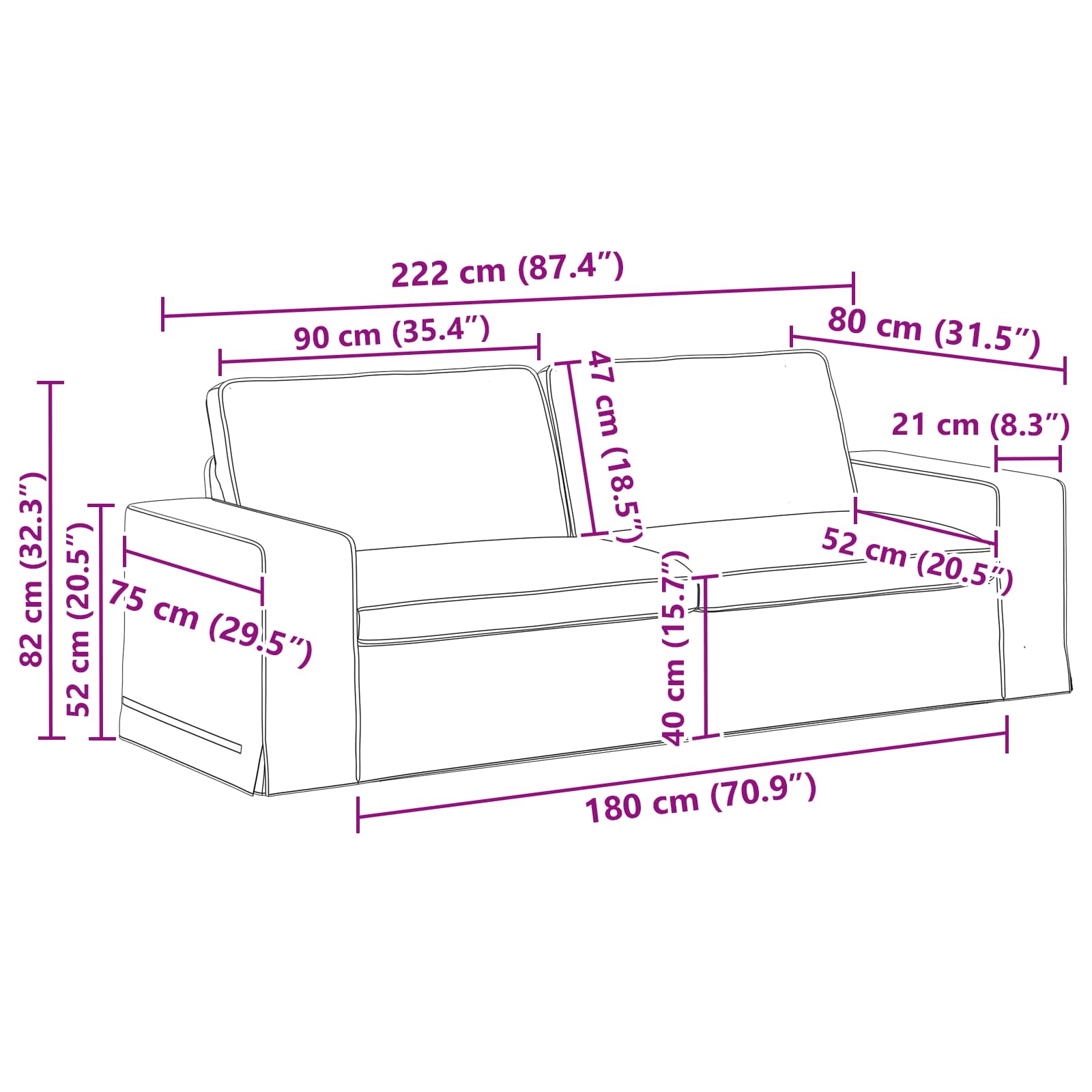Set sofe 2 pcs Plava 222 x 80 x 82 cm tkanina