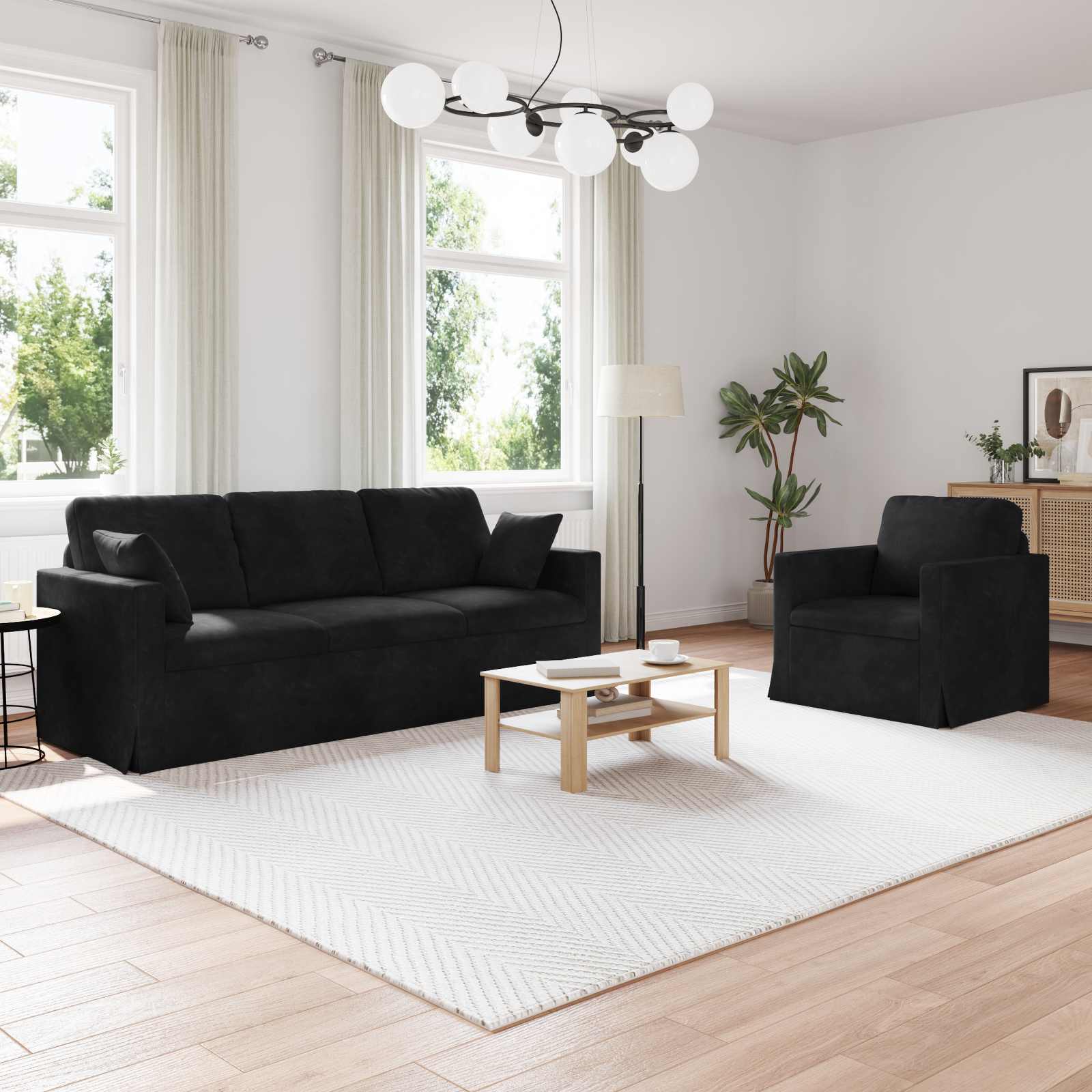 Set sofe 2 pcs Crna 198 x 78 x 80 cm Baršun