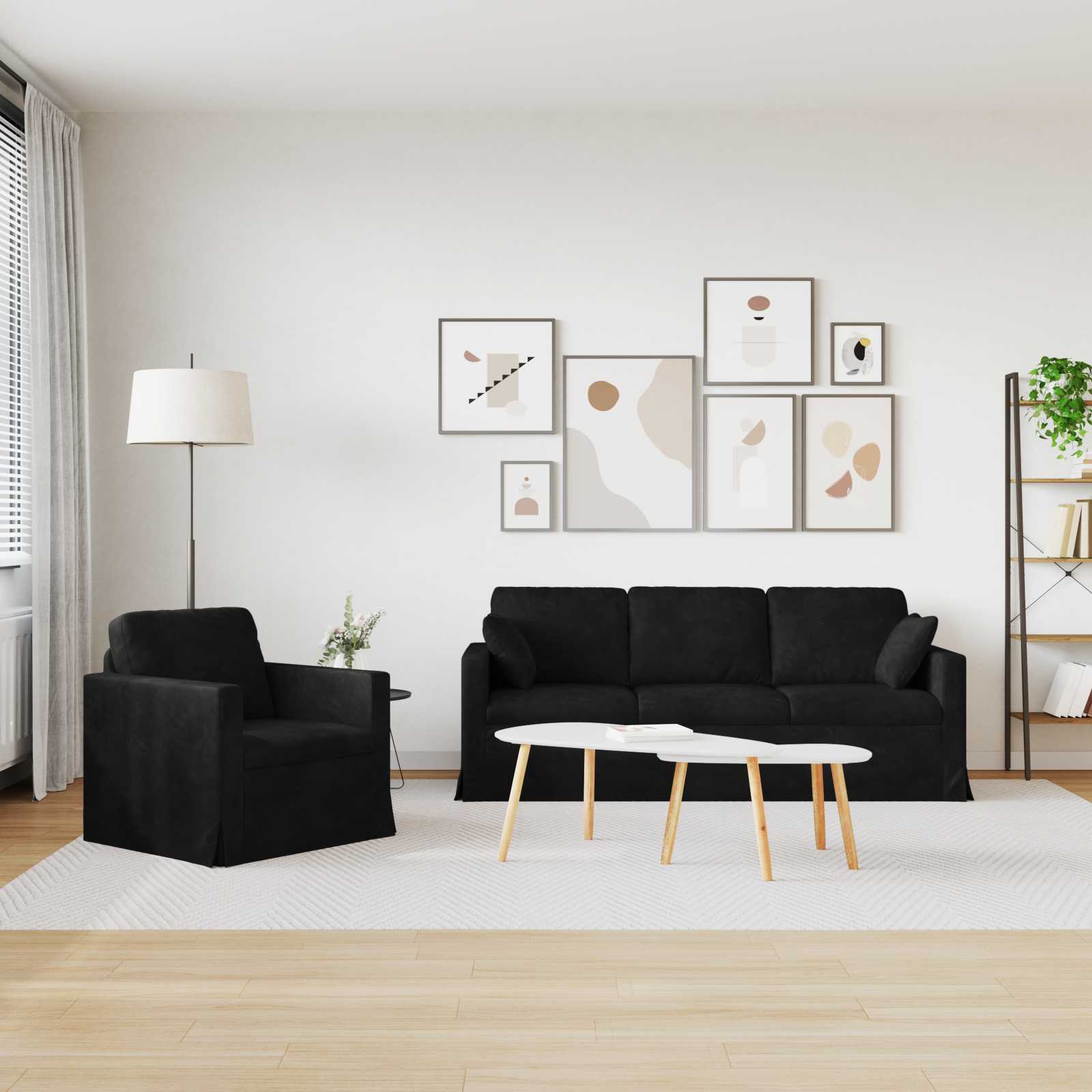 Set sofe 2 pcs Crna 198 x 78 x 80 cm Baršun