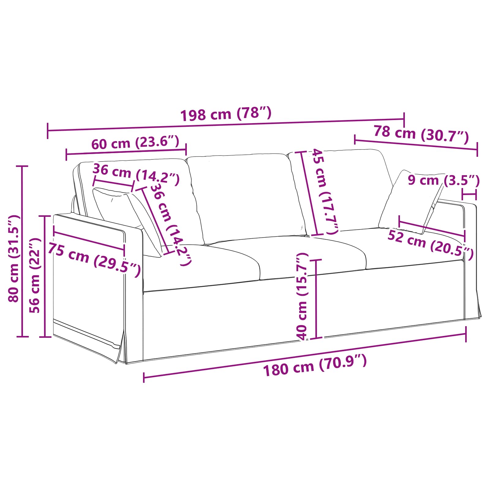 Set sofe 2 pcs Krema 198 x 78 x 80 cm Baršun