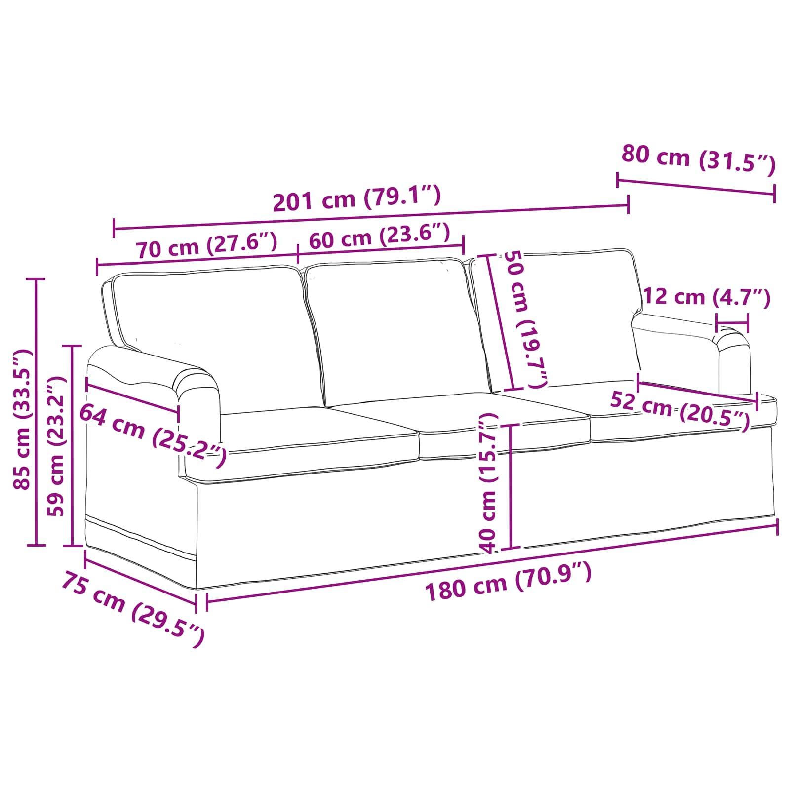 Set sofe 2 pcs Crna 201 x 80 x 85 cm tkanina