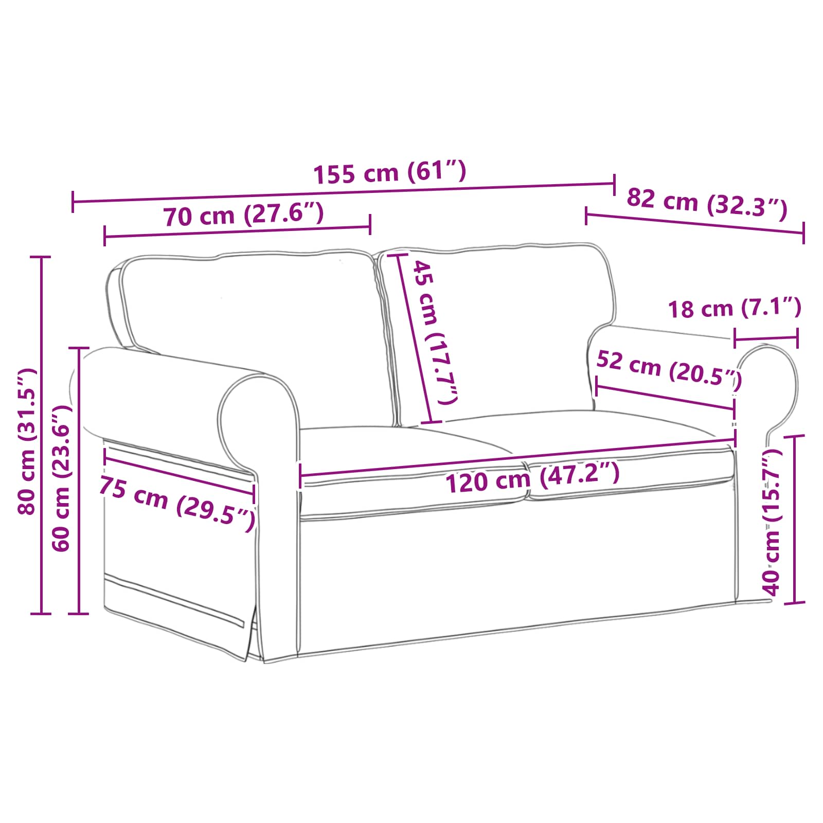 Sofa Tamno siva 155 x 82 x 80 cm tkanina